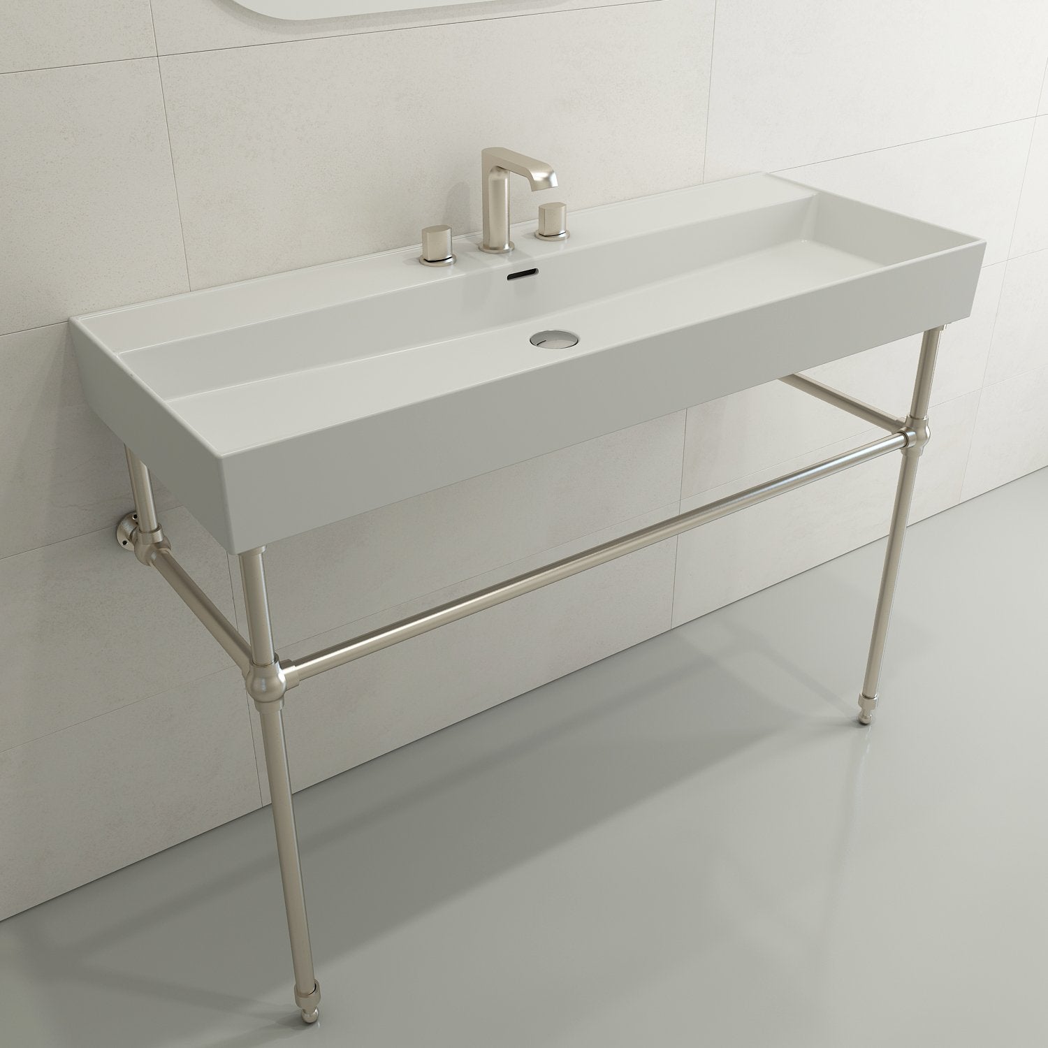 Milano Wall-Mounted Sink Fireclay 47.75 in. 3-Hole with Overflow 1394