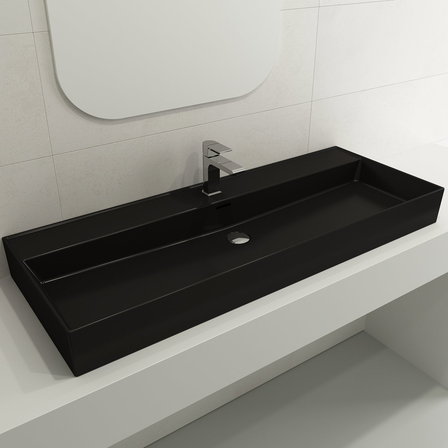 Milano Wall-Mounted Sink Fireclay 47.75 in. 1-Hole with Overflow 1394