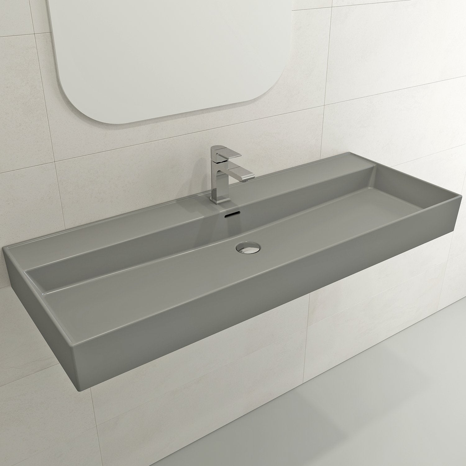 Milano Wall-Mounted Sink Fireclay 47.75 in. 1-Hole with Overflow 1394