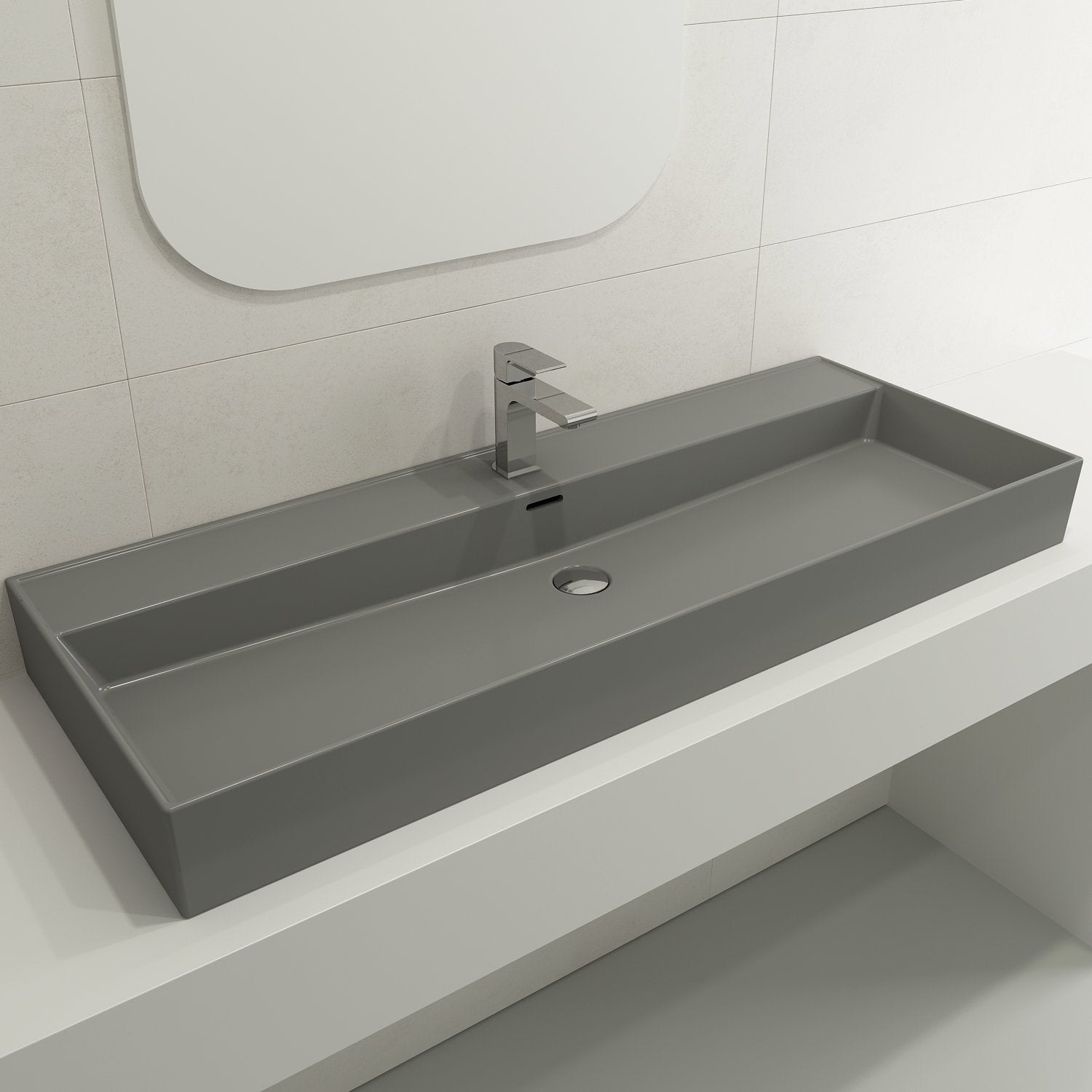 Milano Wall-Mounted Sink Fireclay 47.75 in. 1-Hole with Overflow 1394