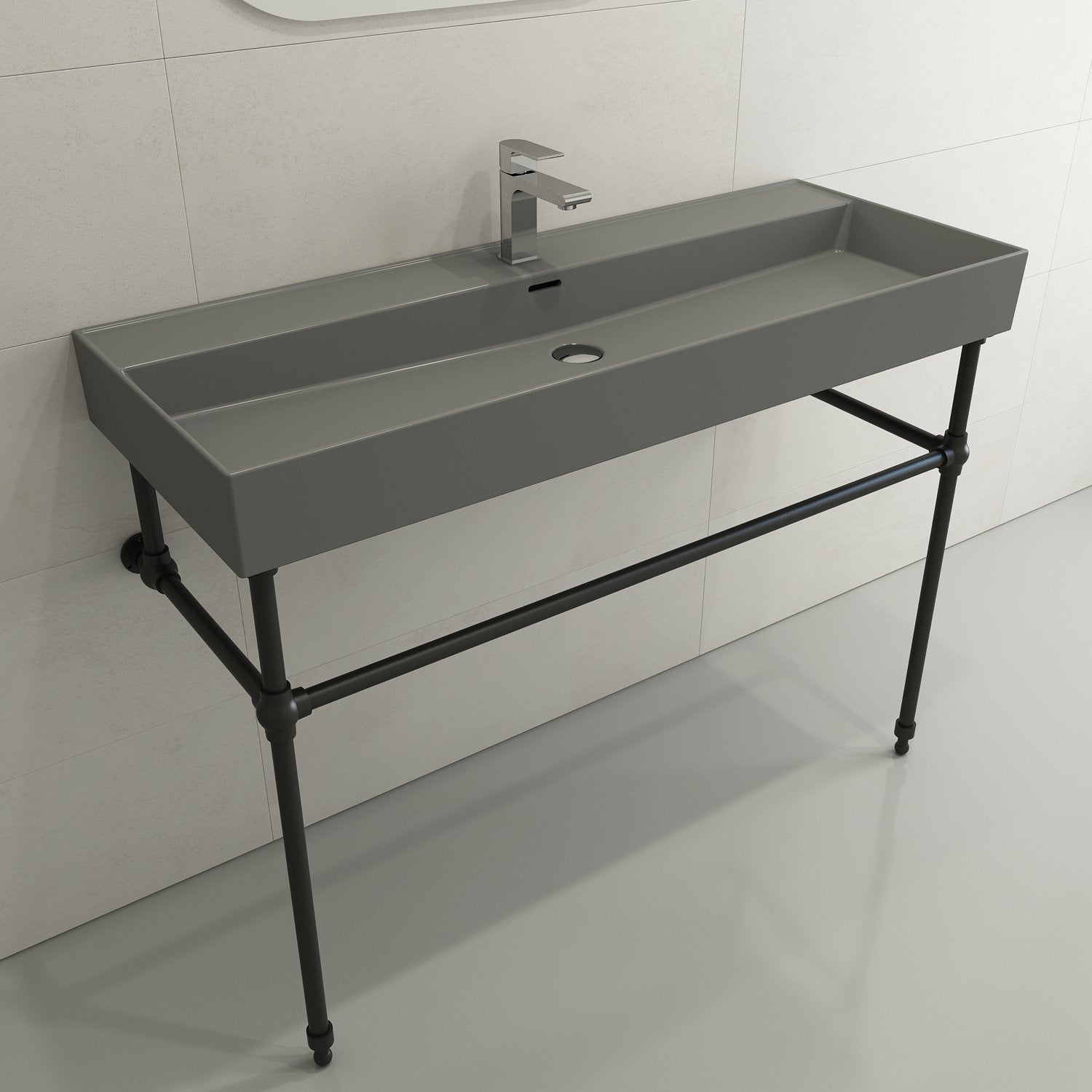 Milano Wall-Mounted Sink Fireclay 47.75 in. 1-Hole with Overflow 1394