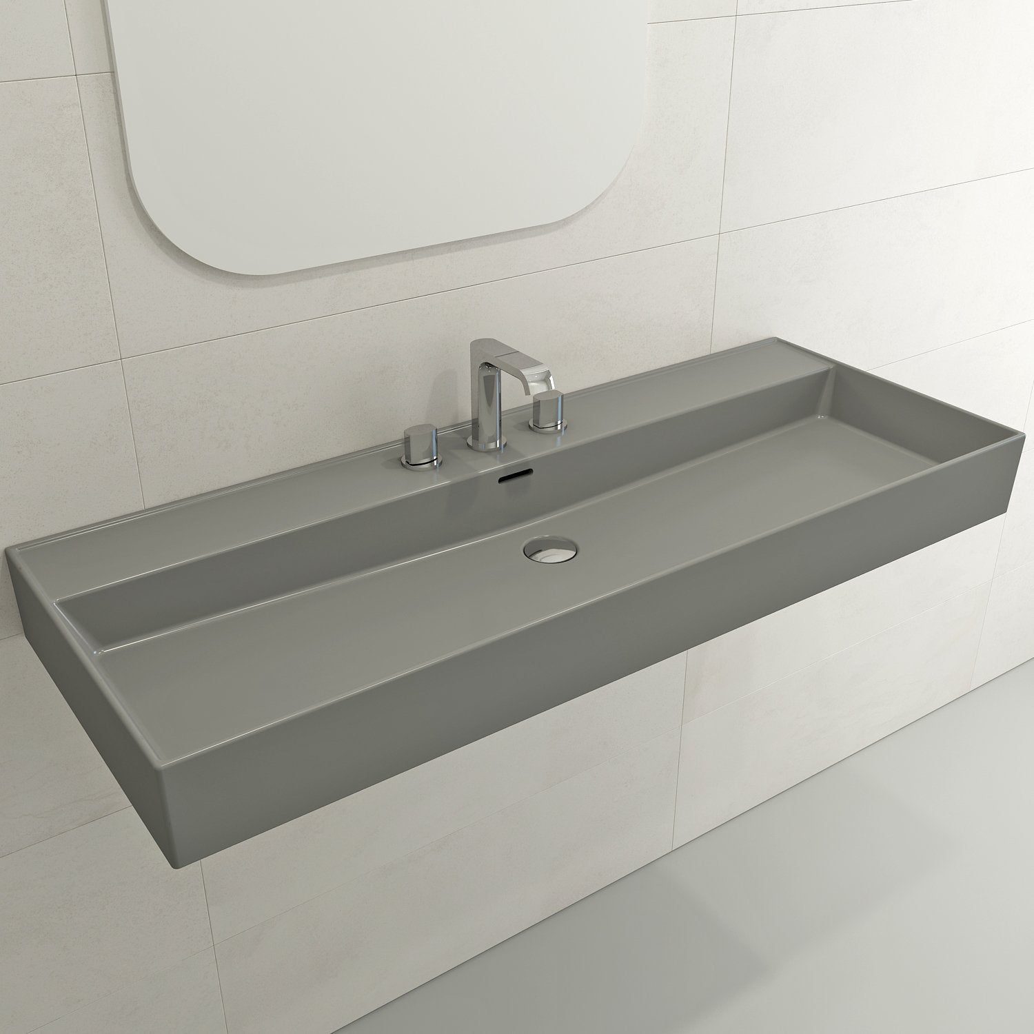 Milano Wall-Mounted Sink Fireclay 47.75 in. 3-Hole with Overflow 1394