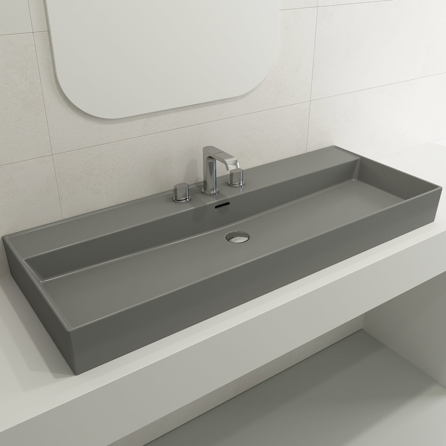Milano Wall-Mounted Sink Fireclay 47.75 in. 3-Hole with Overflow 1394