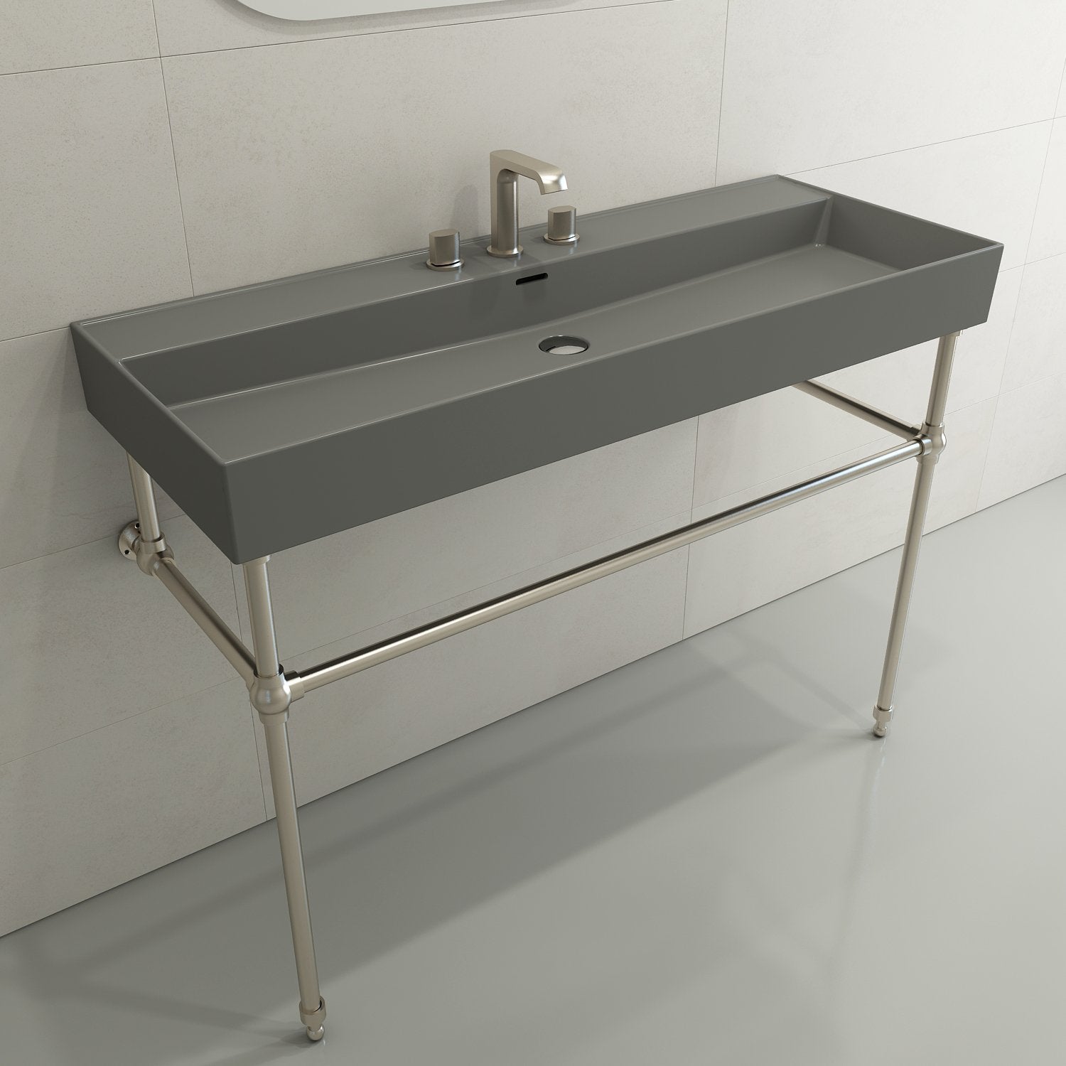Milano Wall-Mounted Sink Fireclay 47.75 in. 3-Hole with Overflow 1394