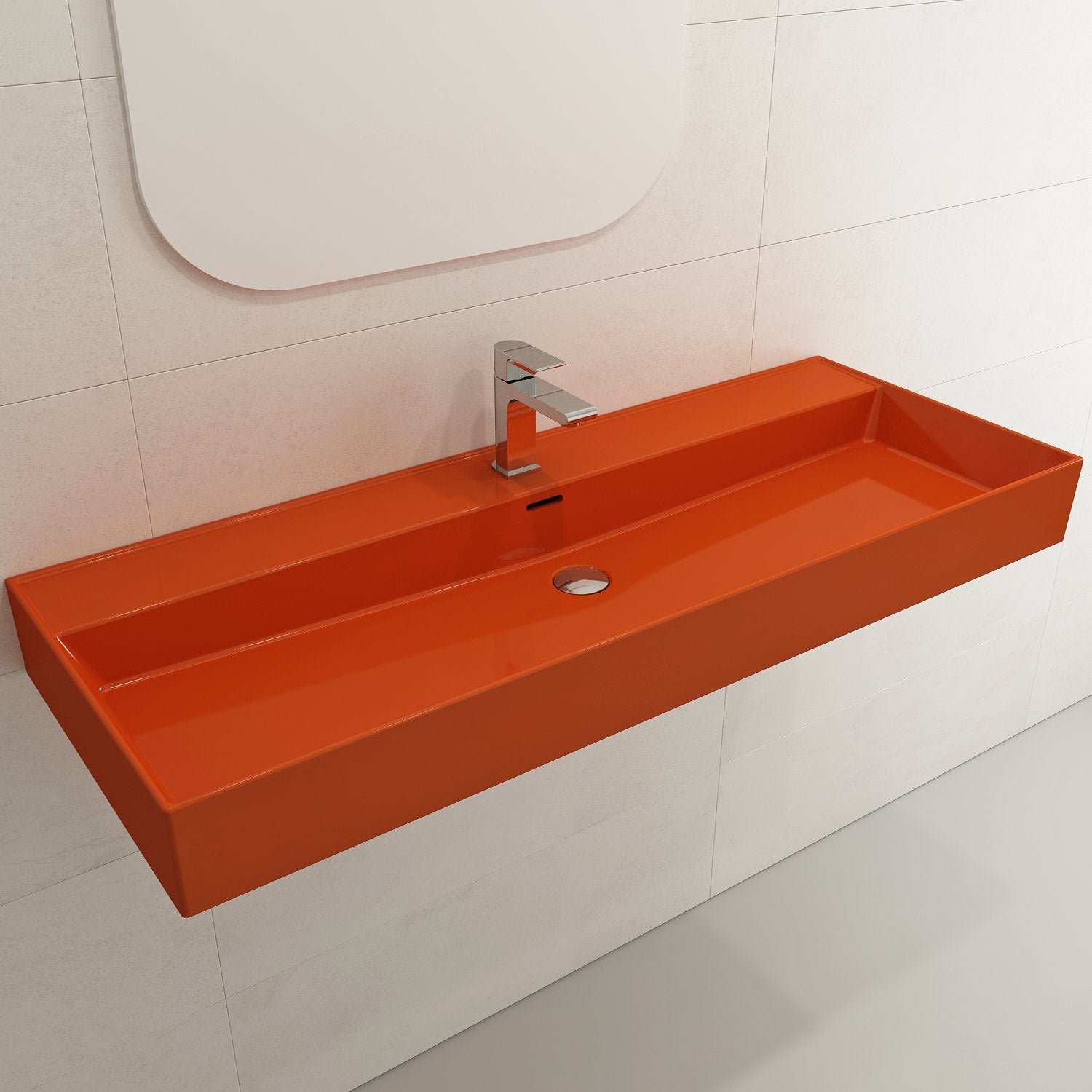 Milano Wall-Mounted Sink Fireclay 47.75 in. 1-Hole with Overflow 1394