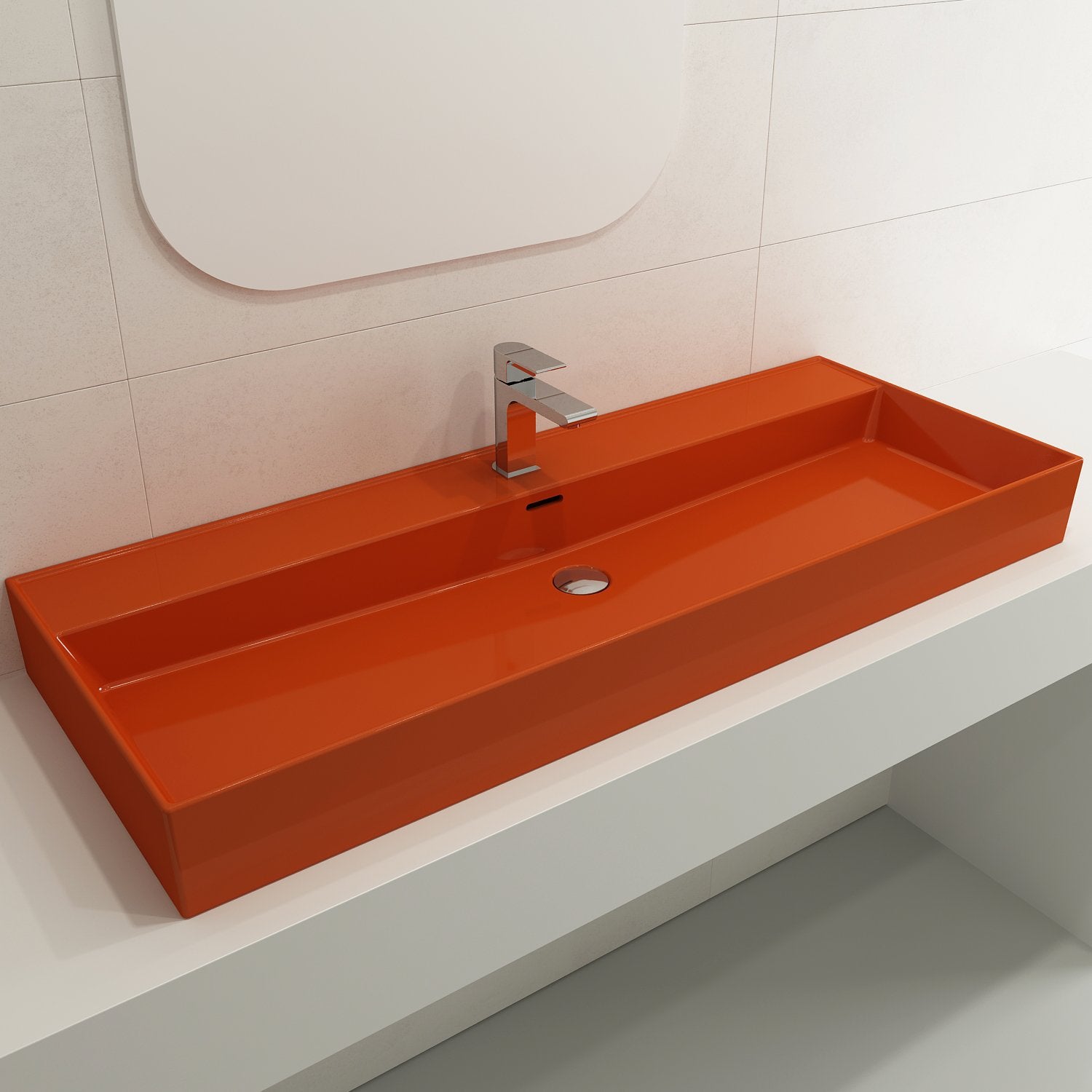 Milano Wall-Mounted Sink Fireclay 47.75 in. 1-Hole with Overflow 1394