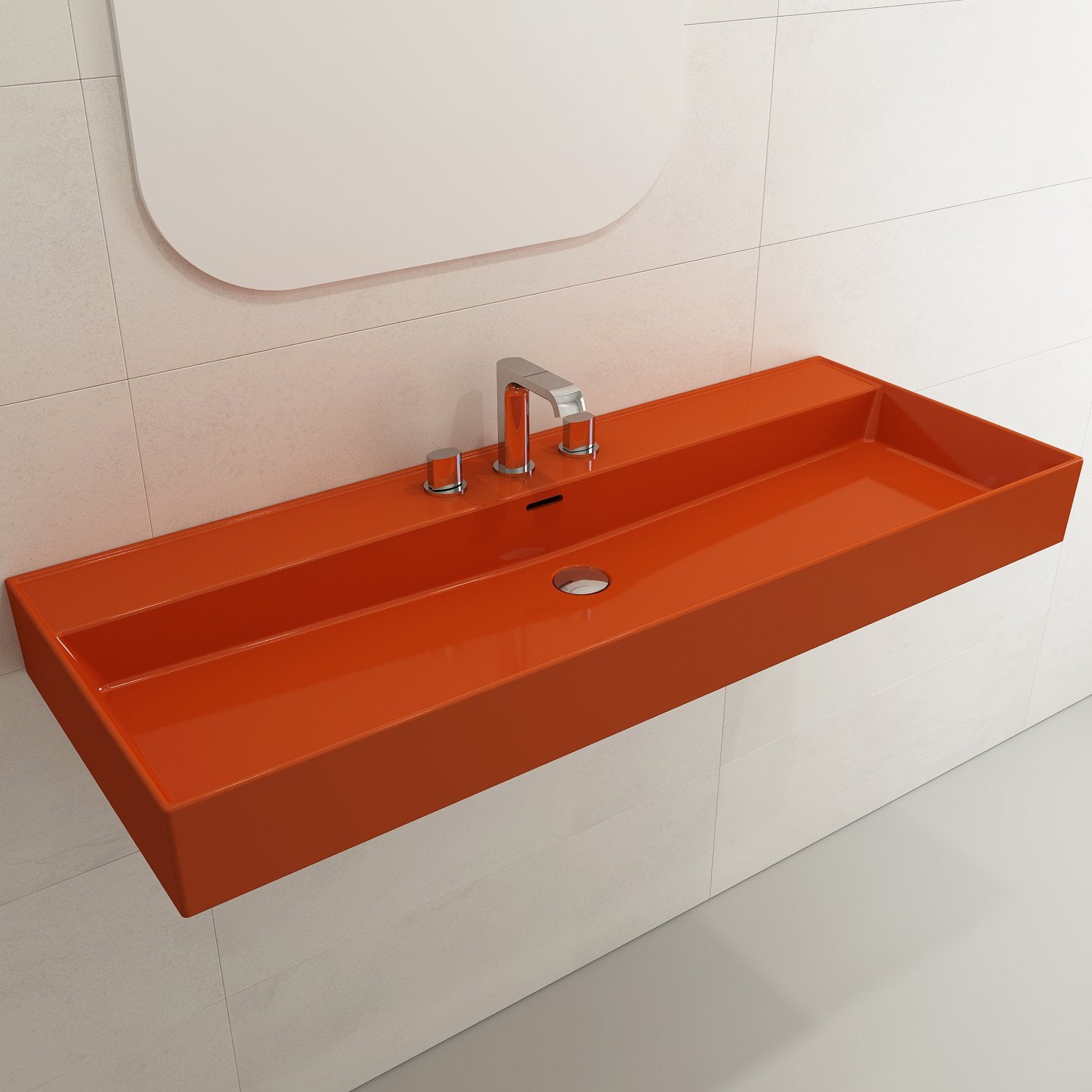 Milano Wall-Mounted Sink Fireclay 47.75 in. 3-Hole with Overflow 1394