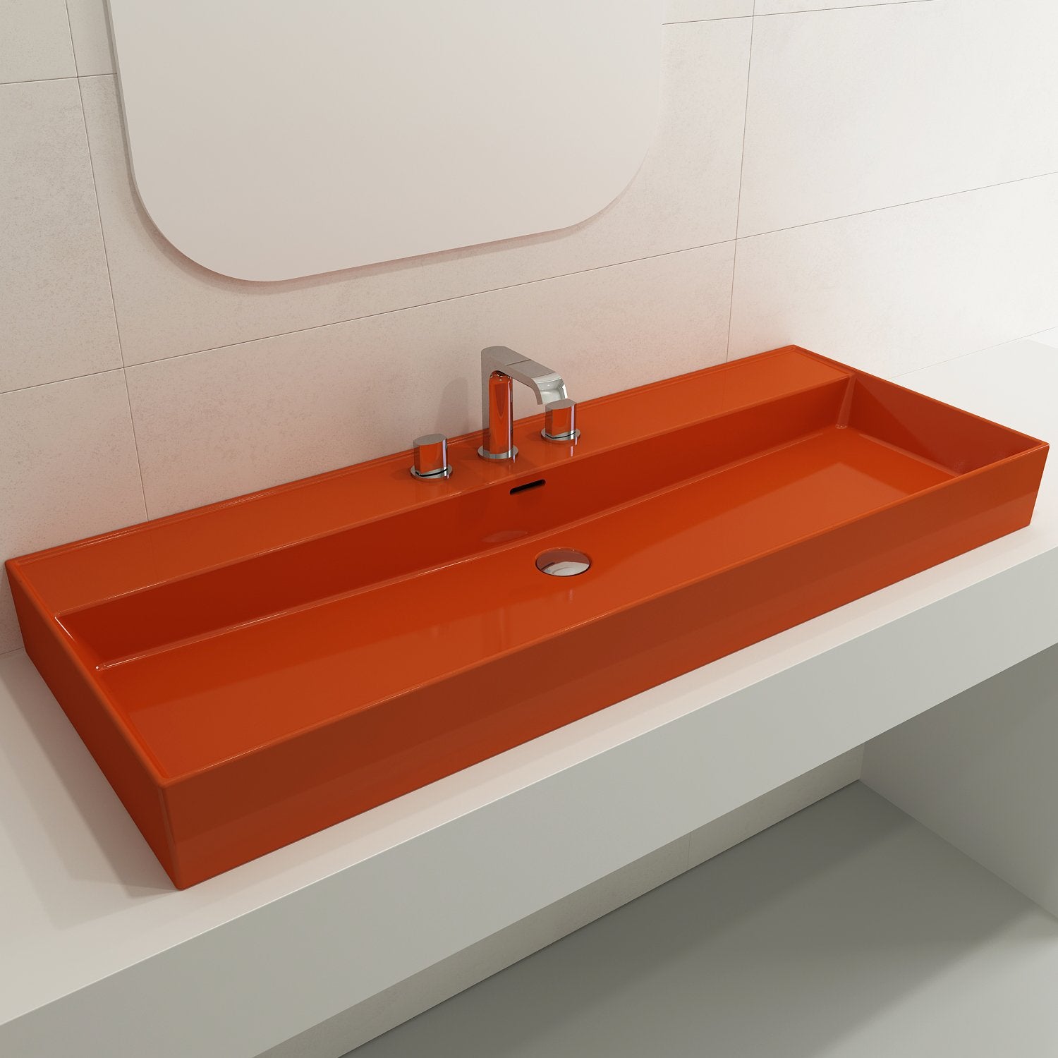 Milano Wall-Mounted Sink Fireclay 47.75 in. 3-Hole with Overflow 1394