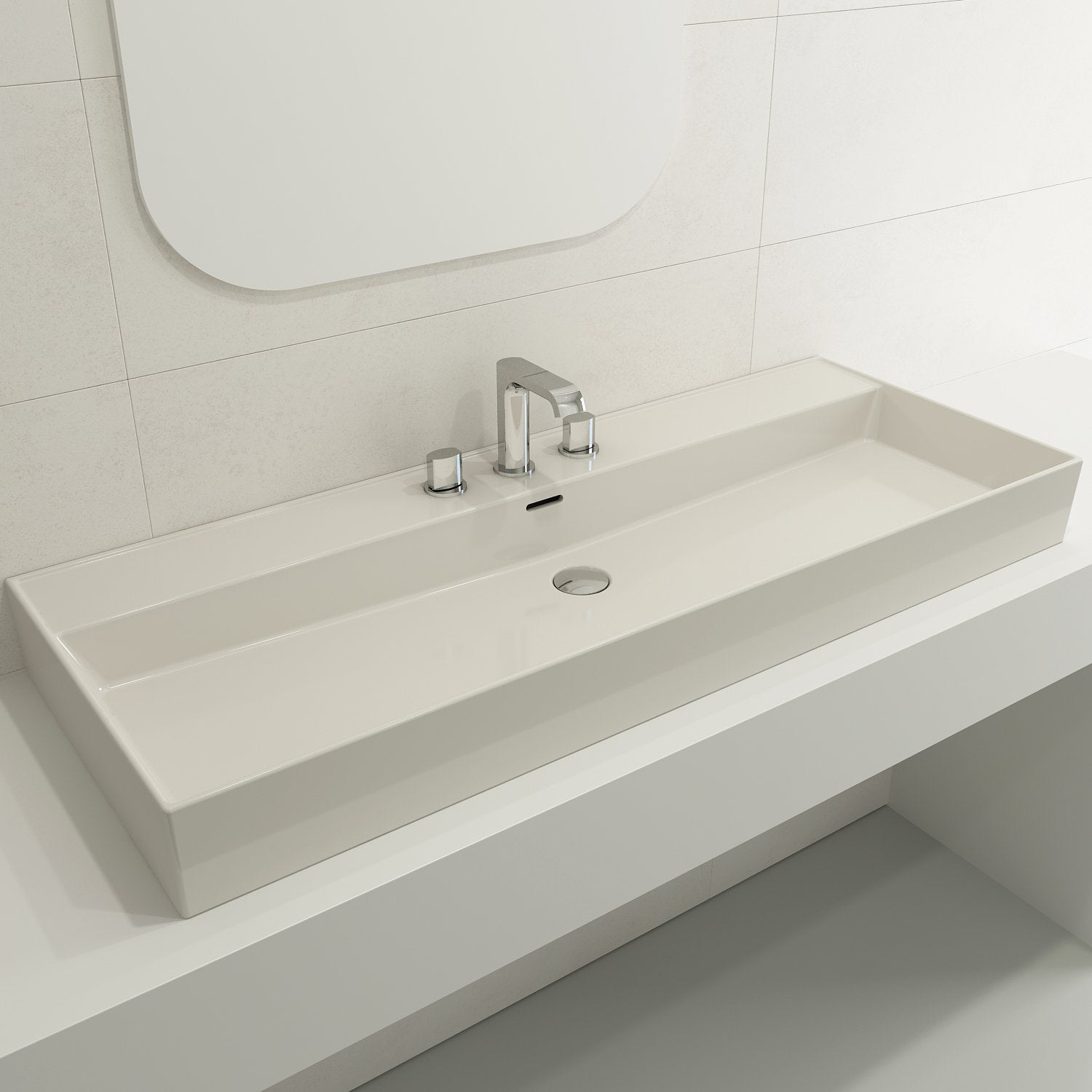 Milano Wall-Mounted Sink Fireclay 47.75 in. 3-Hole with Overflow 1394