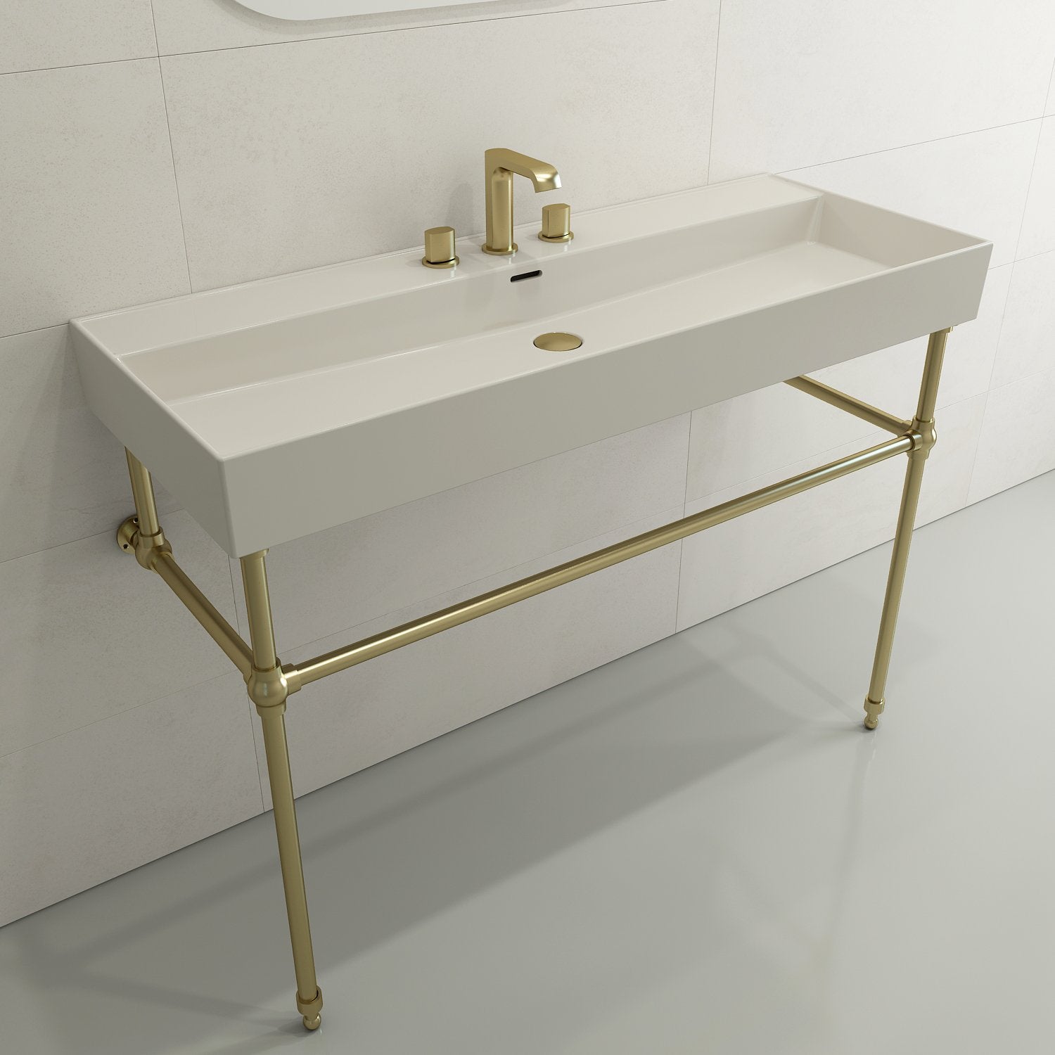 Milano Wall-Mounted Sink Fireclay 47.75 in. 3-Hole with Overflow 1394