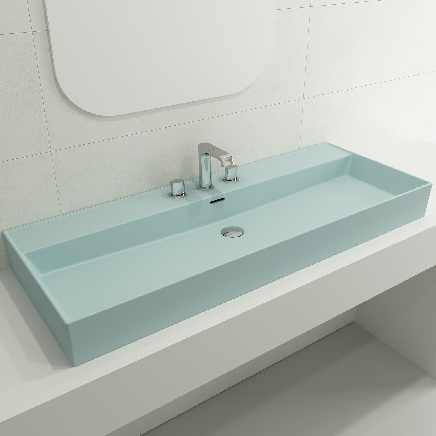 Milano Wall-Mounted Sink Fireclay 47.75 in. 3-Hole with Overflow 1394