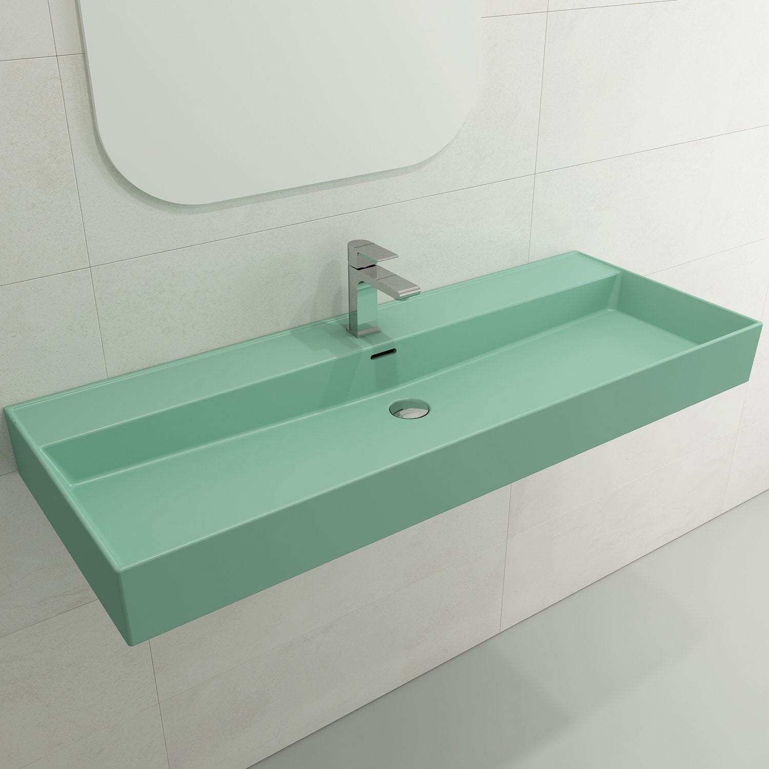 Milano Wall-Mounted Sink Fireclay 47.75 in. 1-Hole with Overflow 1394