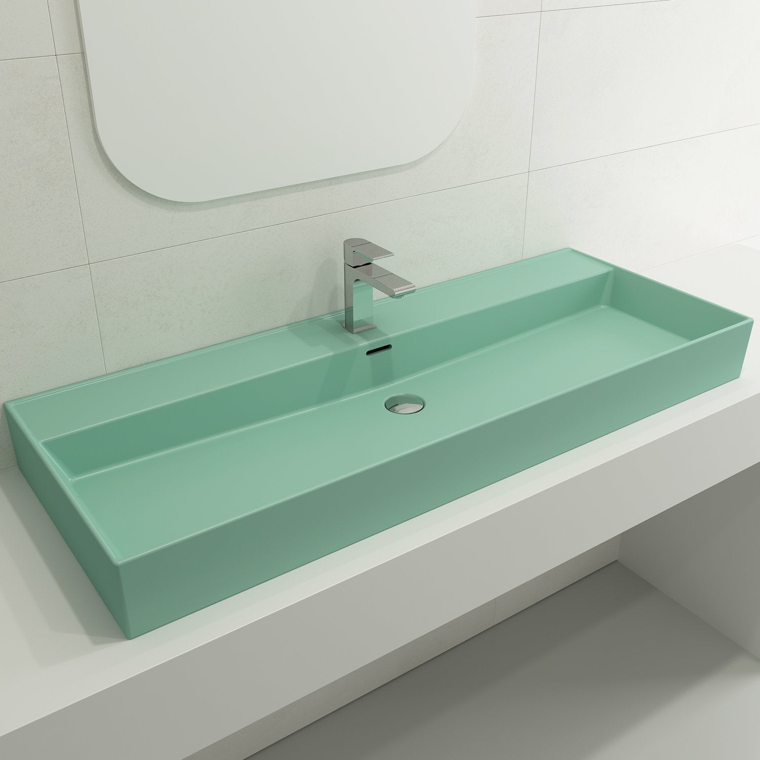 Milano Wall-Mounted Sink Fireclay 47.75 in. 1-Hole with Overflow 1394