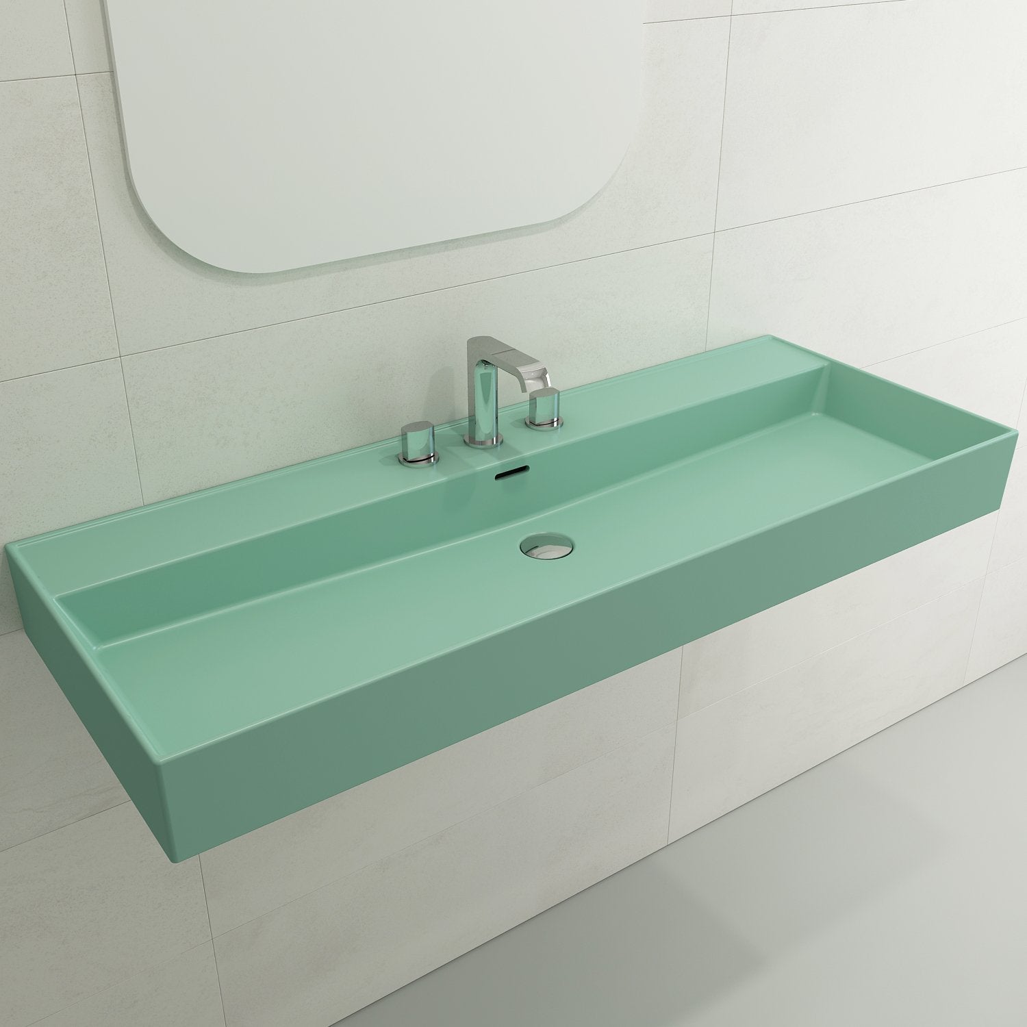 Milano Wall-Mounted Sink Fireclay 47.75 in. 3-Hole with Overflow 1394