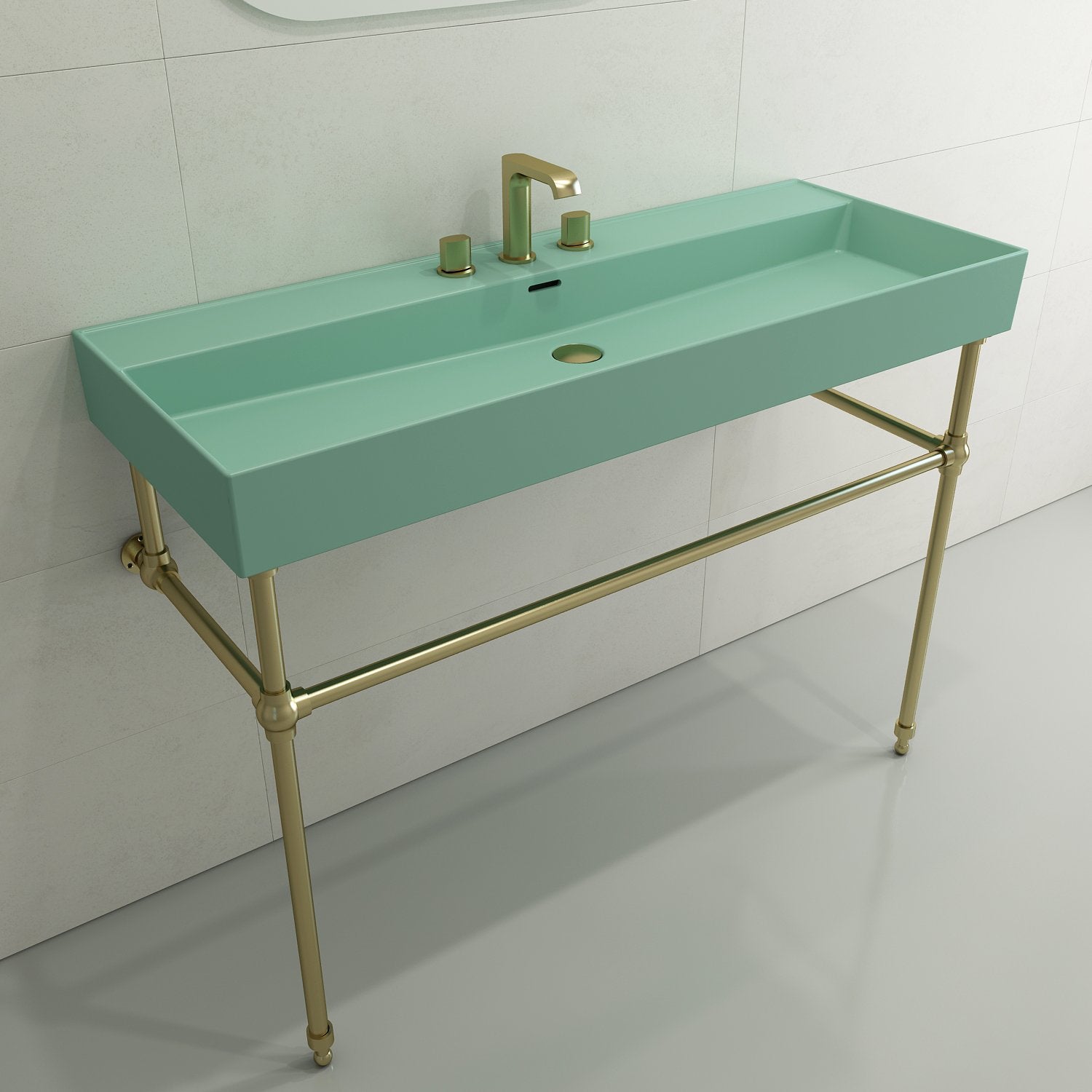 Milano Wall-Mounted Sink Fireclay 47.75 in. 3-Hole with Overflow 1394