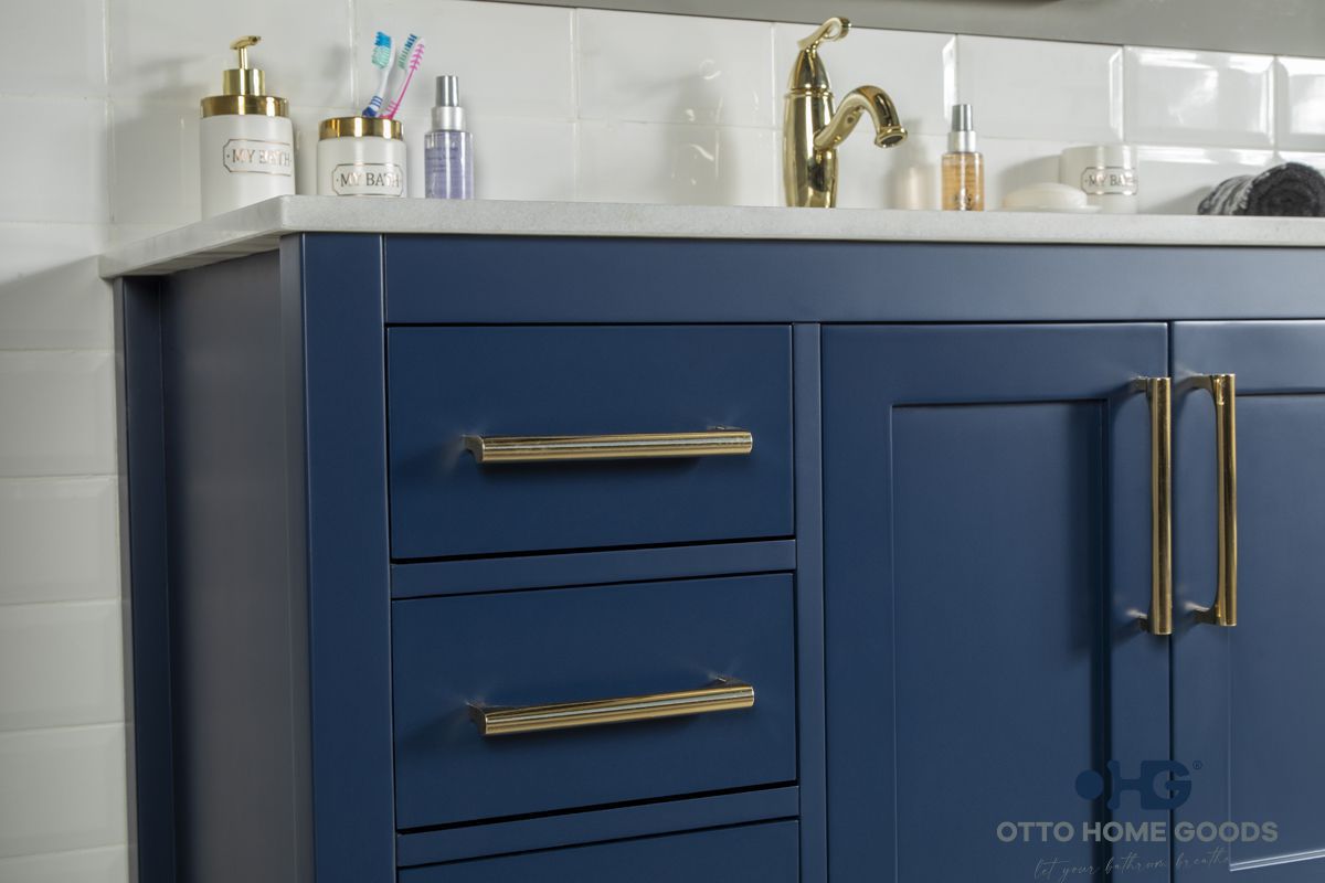 Ashley 48" Navy Blue Bathroom Vanity with Quartz Top & Gold Hardware