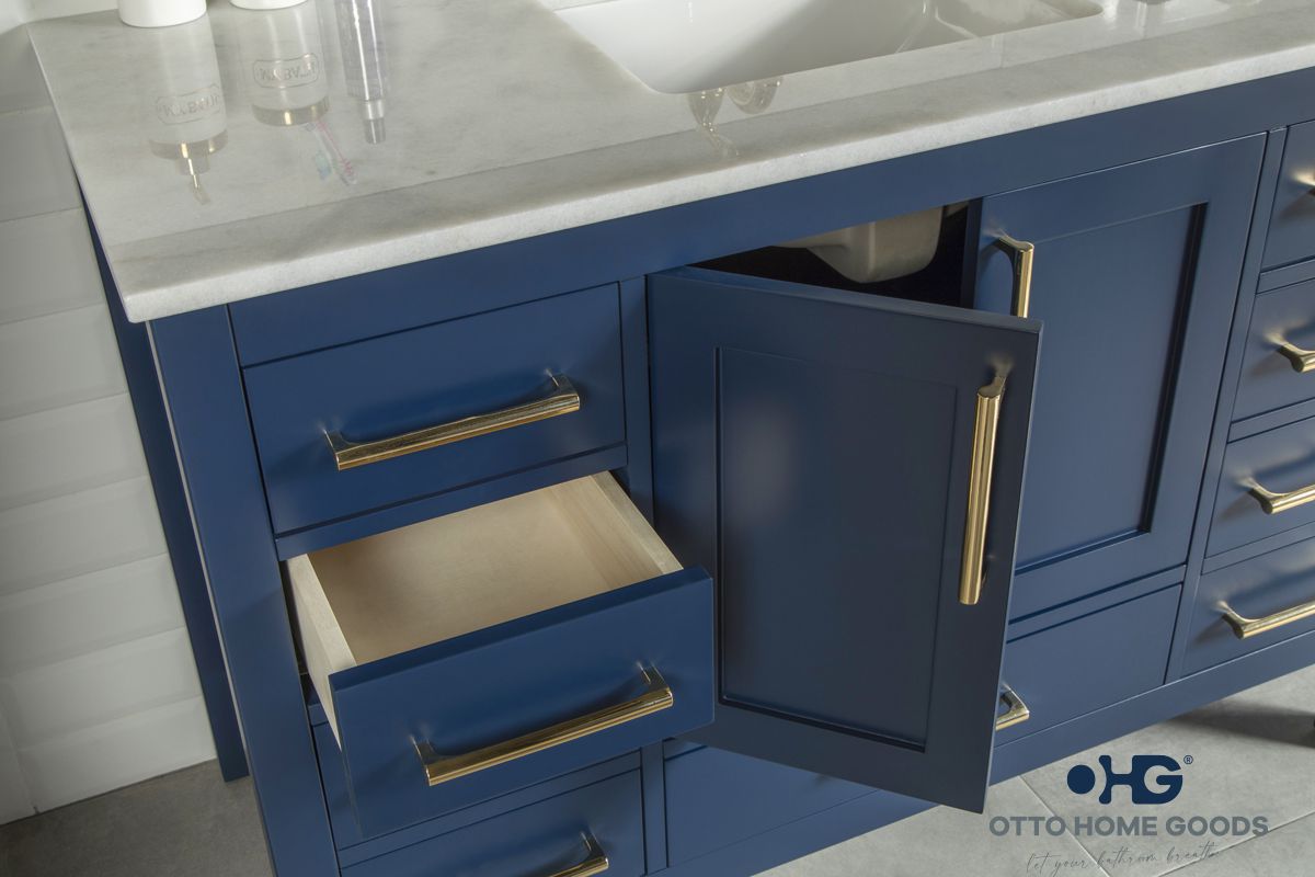 Ashley 48" Navy Blue Bathroom Vanity with Quartz Top & Gold Hardware
