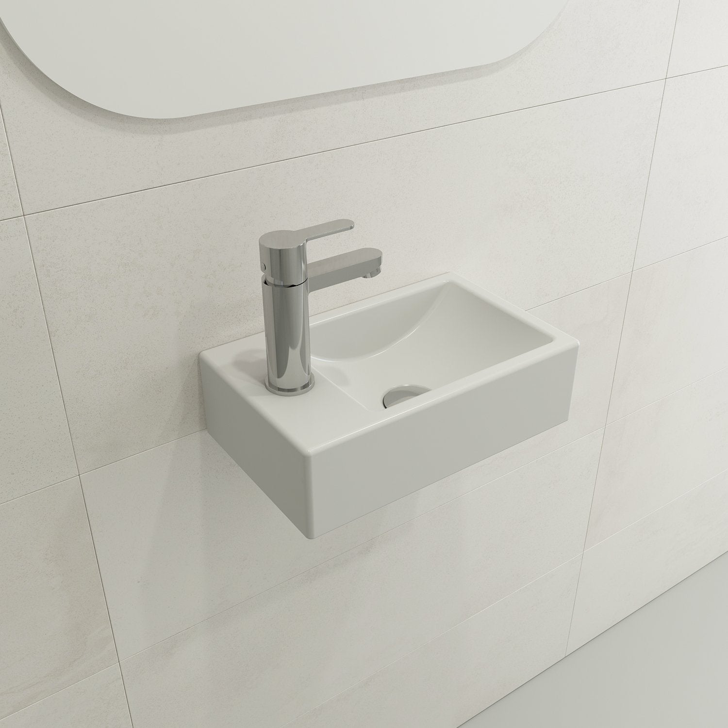 Milano Wall-Mounted Sink Fireclay 14.5 in. 1-hole Left Side Faucet Deck 1418