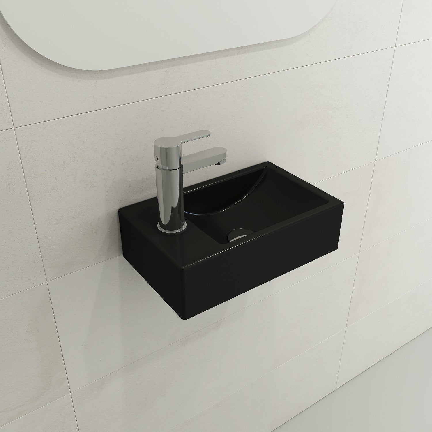 Milano Wall-Mounted Sink Fireclay 14.5 in. 1-hole Left Side Faucet Deck 1418