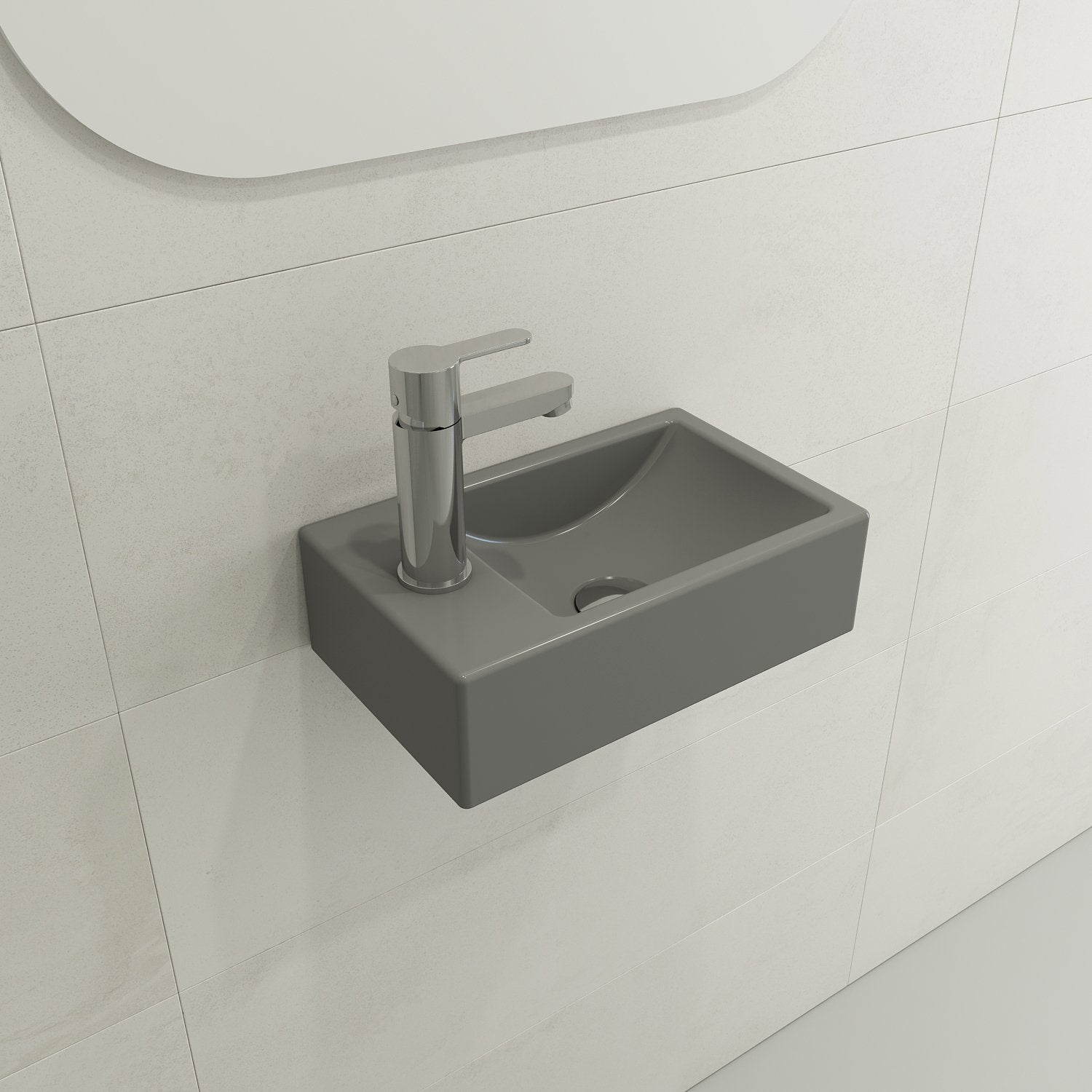 Milano Wall-Mounted Sink Fireclay 14.5 in. 1-hole Left Side Faucet Deck 1418