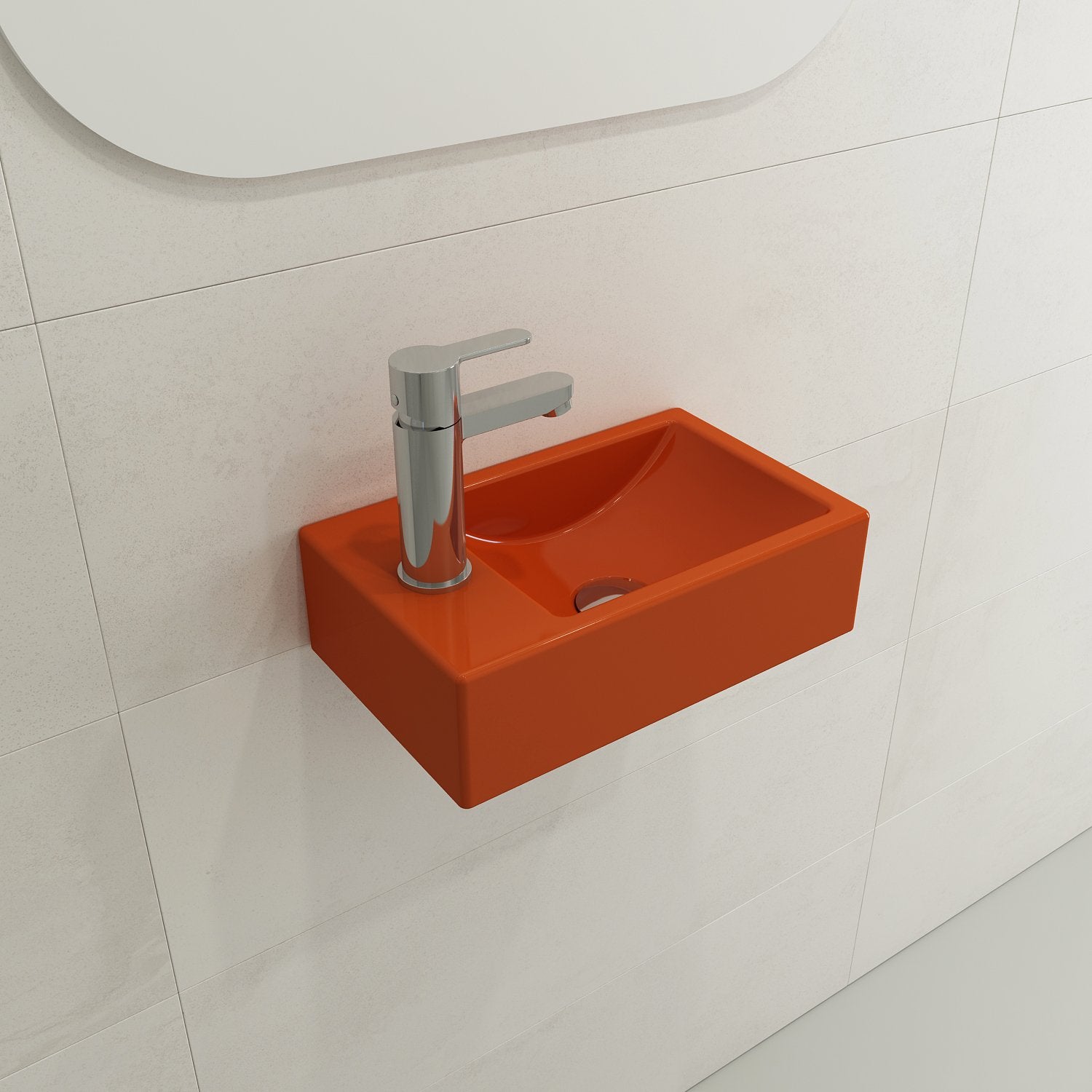 Milano Wall-Mounted Sink Fireclay 14.5 in. 1-hole Left Side Faucet Deck 1418