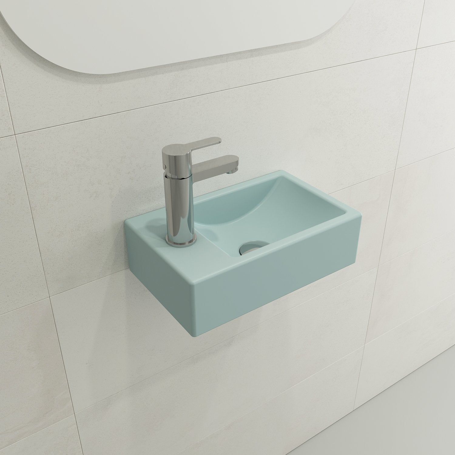 Milano Wall-Mounted Sink Fireclay 14.5 in. 1-hole Left Side Faucet Deck 1418