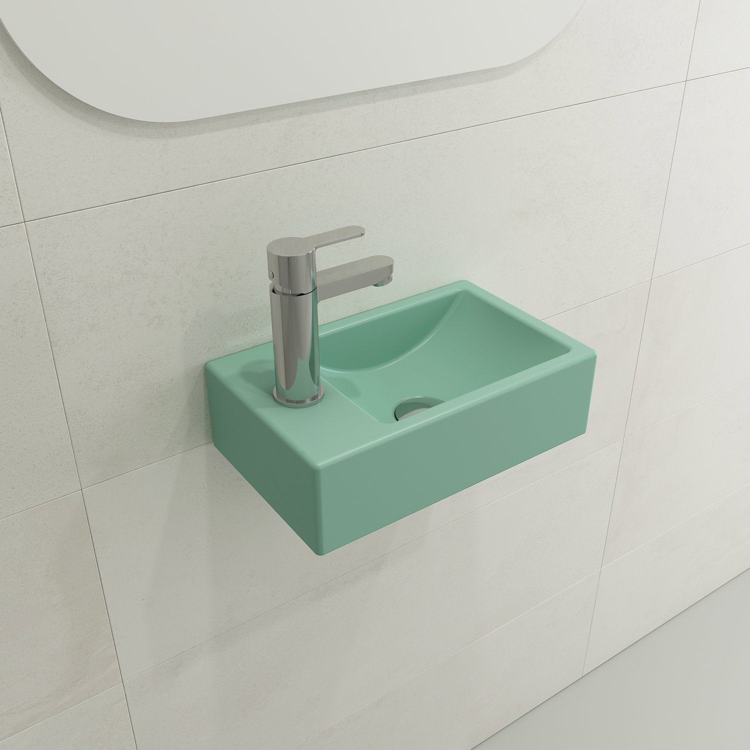 Milano Wall-Mounted Sink Fireclay 14.5 in. 1-hole Left Side Faucet Deck 1418