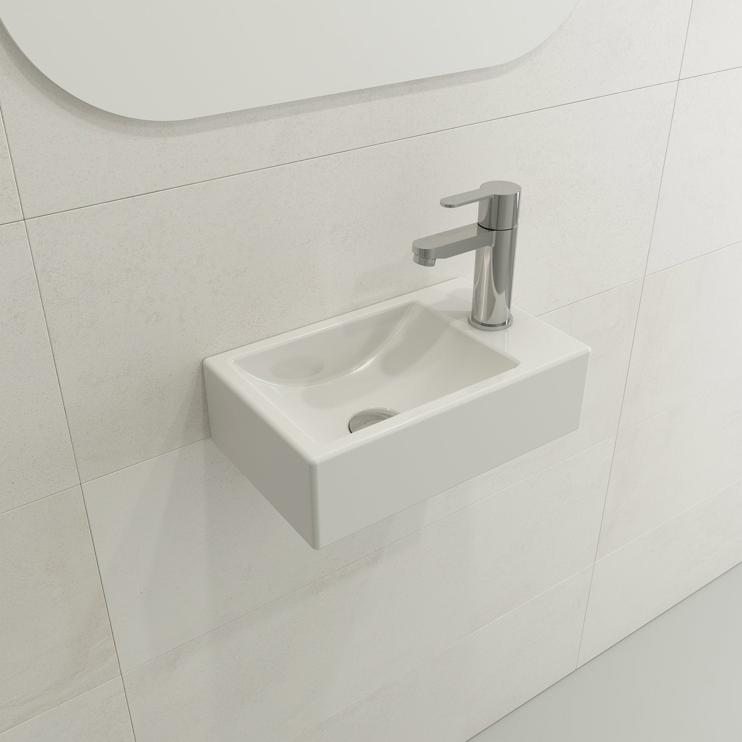 Milano Wall-Mounted Sink Fireclay 14.5 in. 1-hole Right Side Faucet Deck 1419
