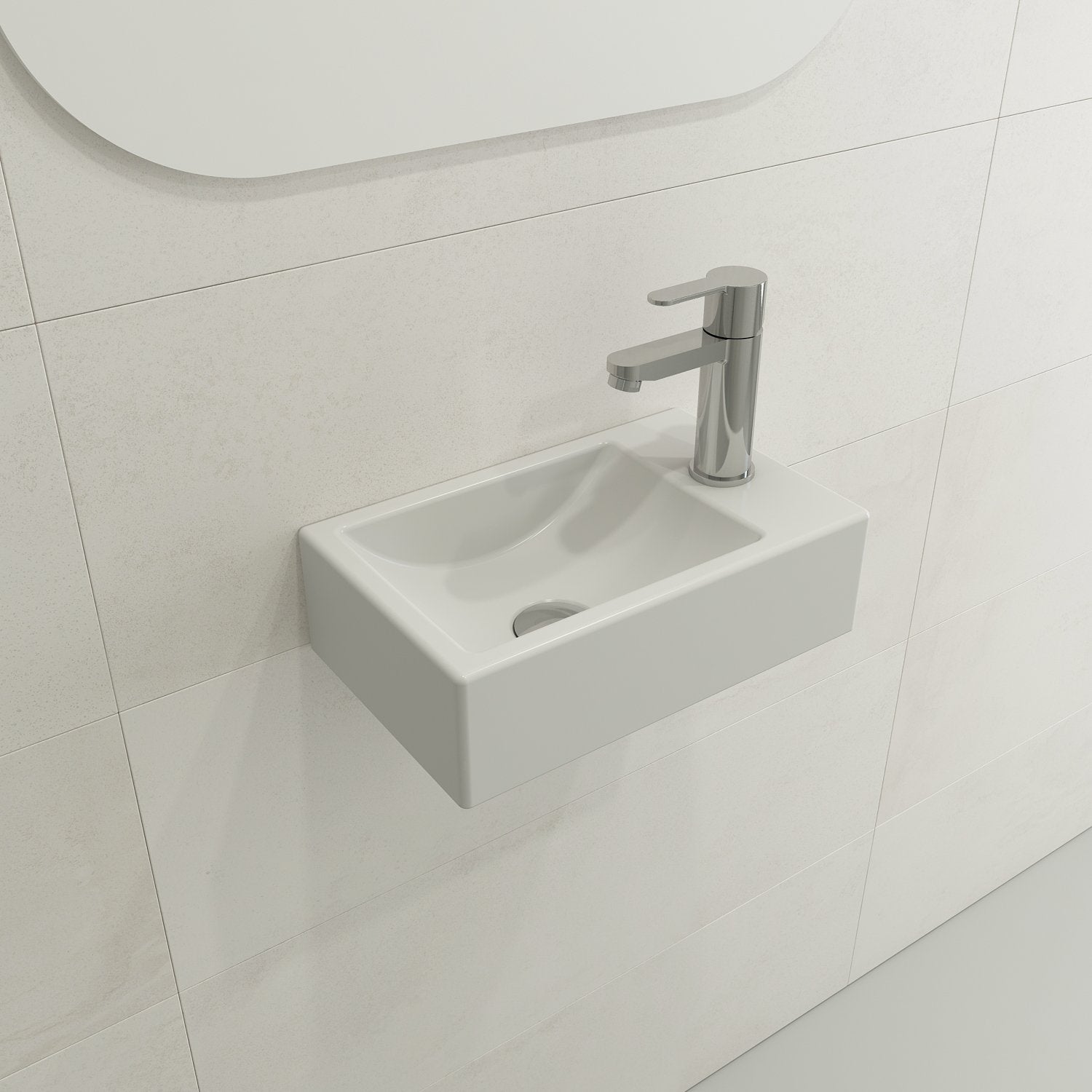 Milano Wall-Mounted Sink Fireclay 14.5 in. 1-hole Right Side Faucet Deck 1419