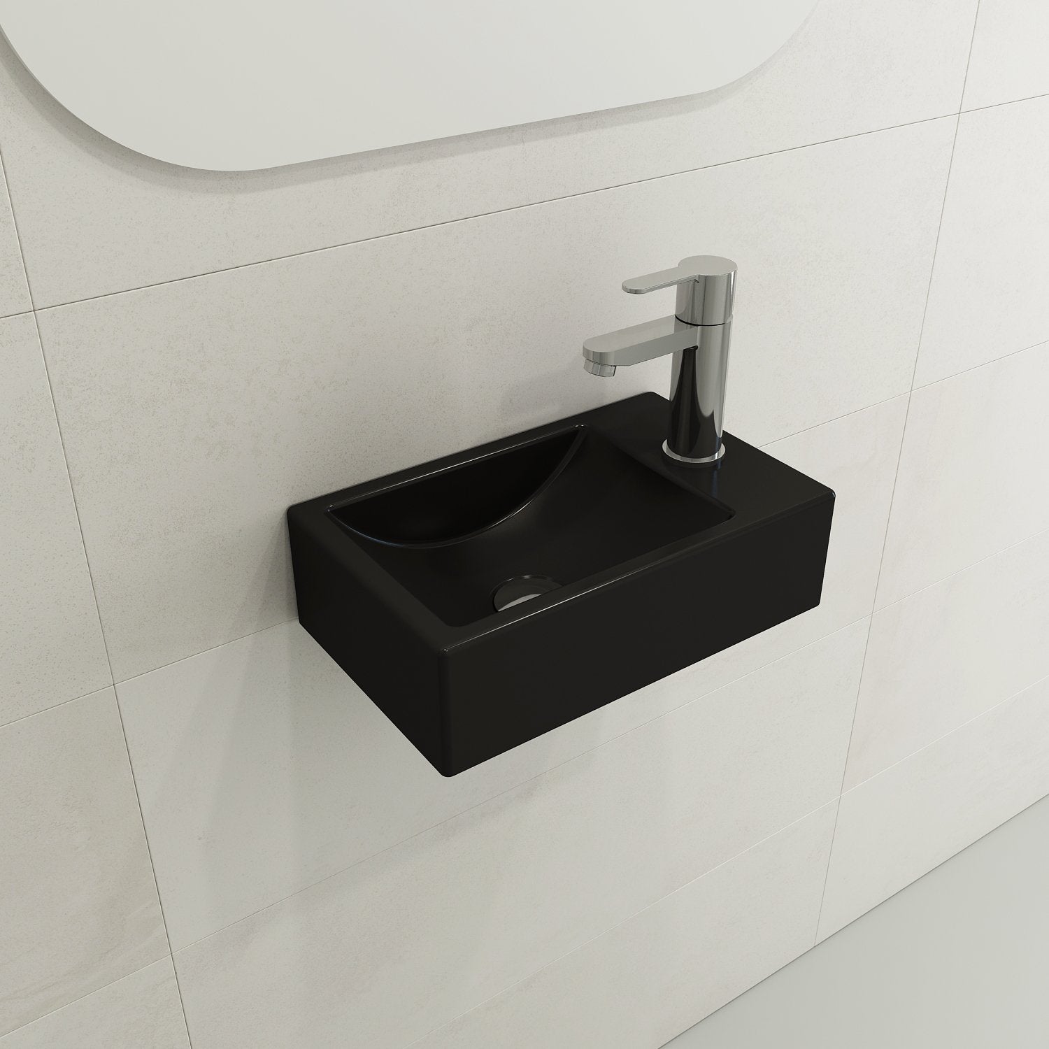 Milano Wall-Mounted Sink Fireclay 14.5 in. 1-hole Right Side Faucet Deck 1419