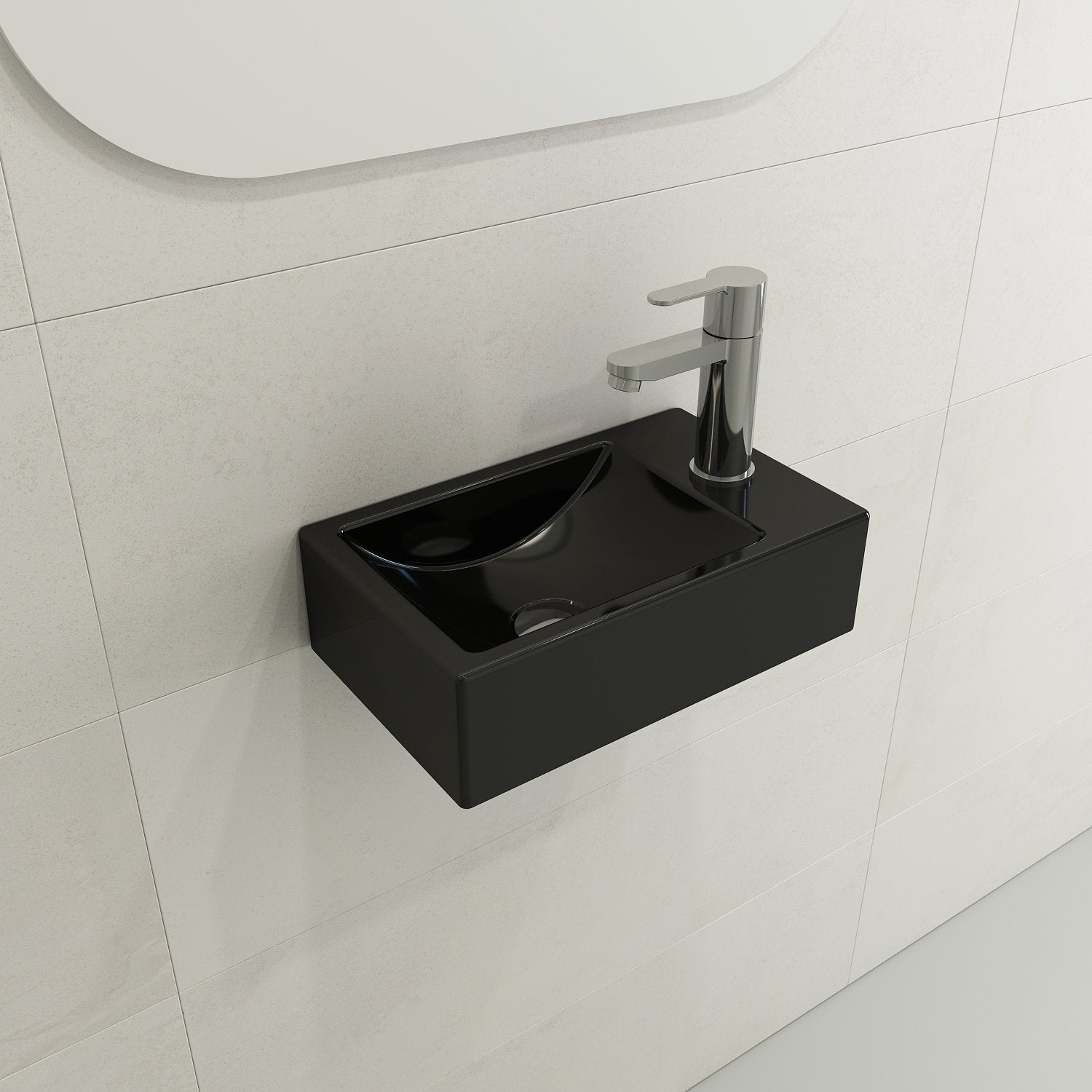 Milano Wall-Mounted Sink Fireclay 14.5 in. 1-hole Right Side Faucet Deck 1419
