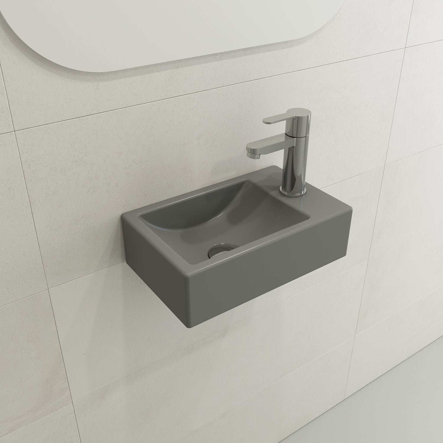 Milano Wall-Mounted Sink Fireclay 14.5 in. 1-hole Right Side Faucet Deck 1419