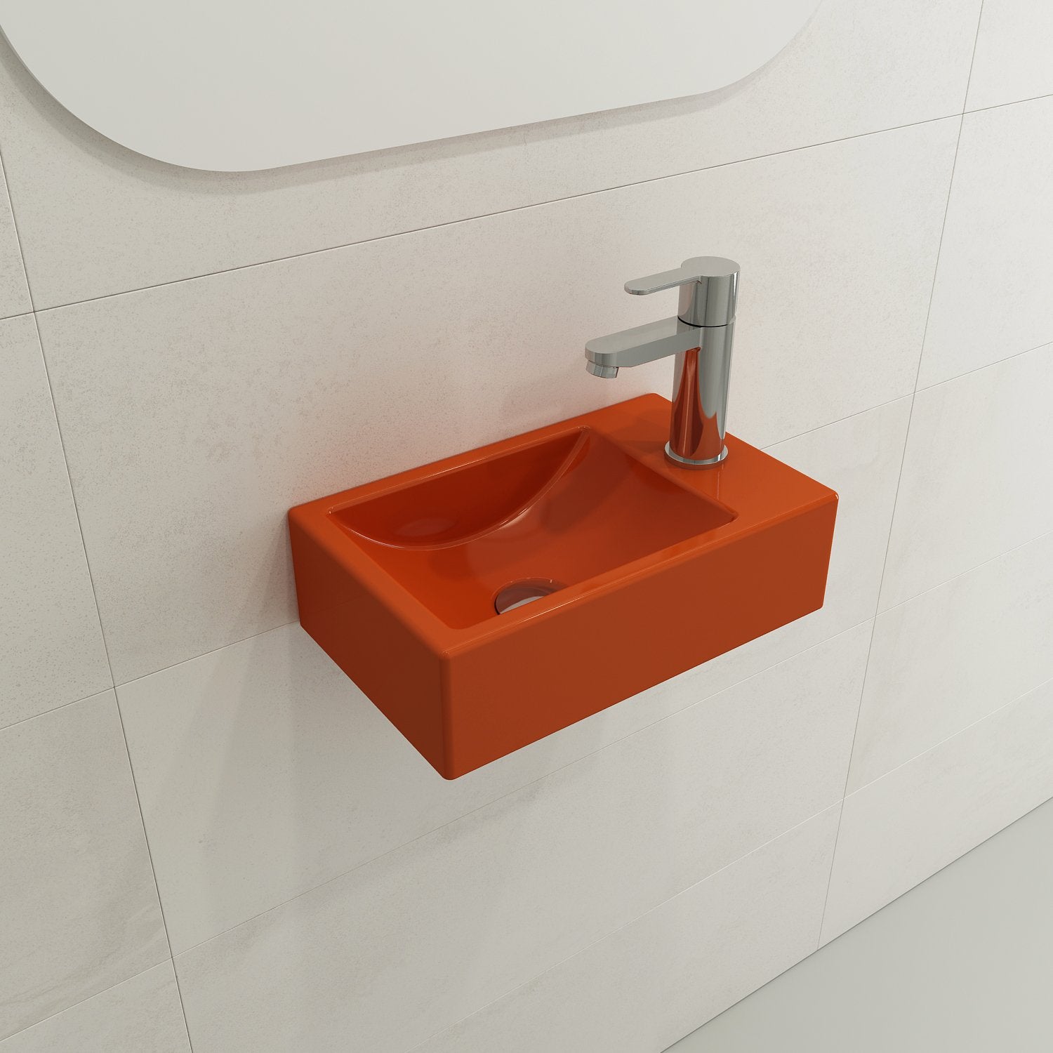 Milano Wall-Mounted Sink Fireclay 14.5 in. 1-hole Right Side Faucet Deck 1419