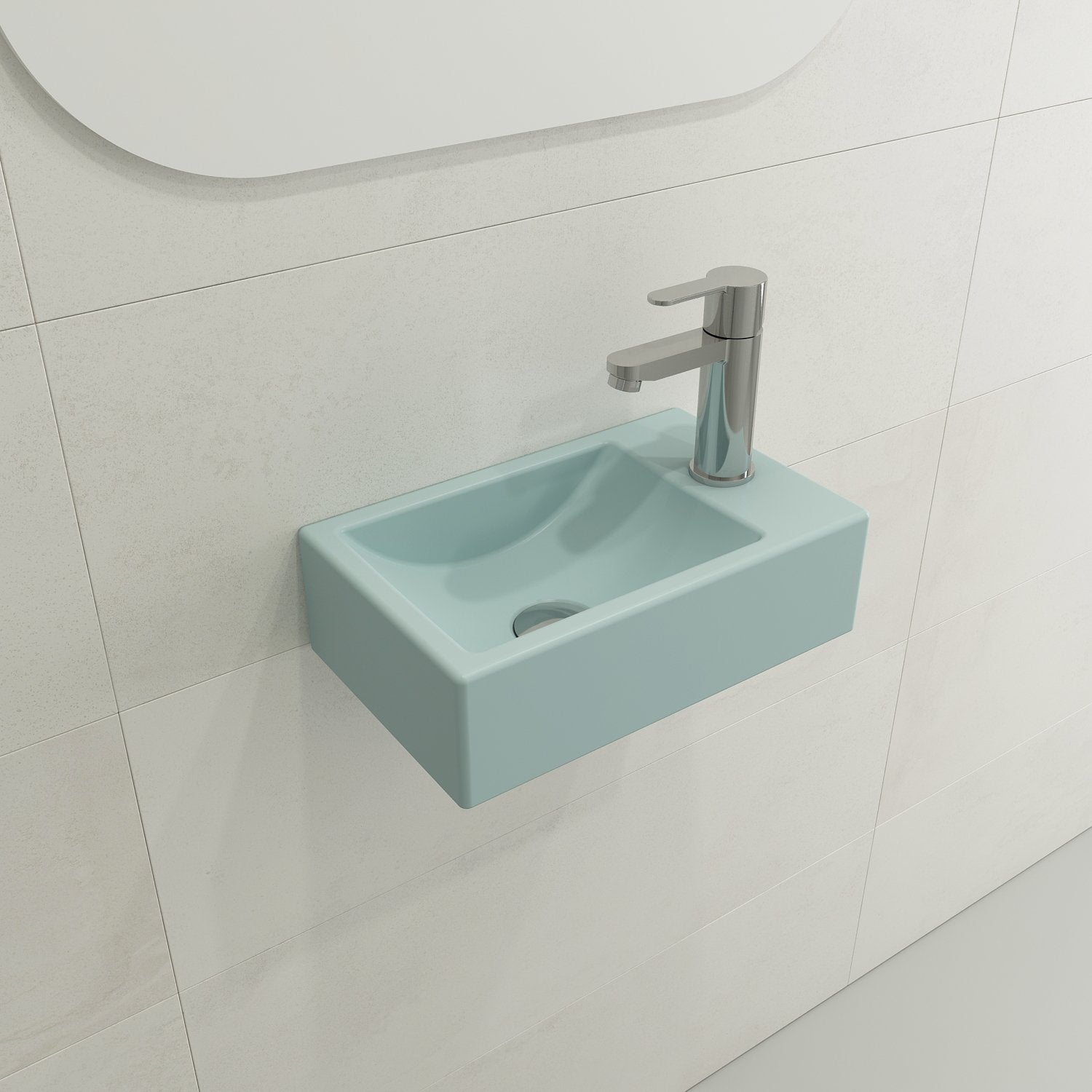 Milano Wall-Mounted Sink Fireclay 14.5 in. 1-hole Right Side Faucet Deck 1419