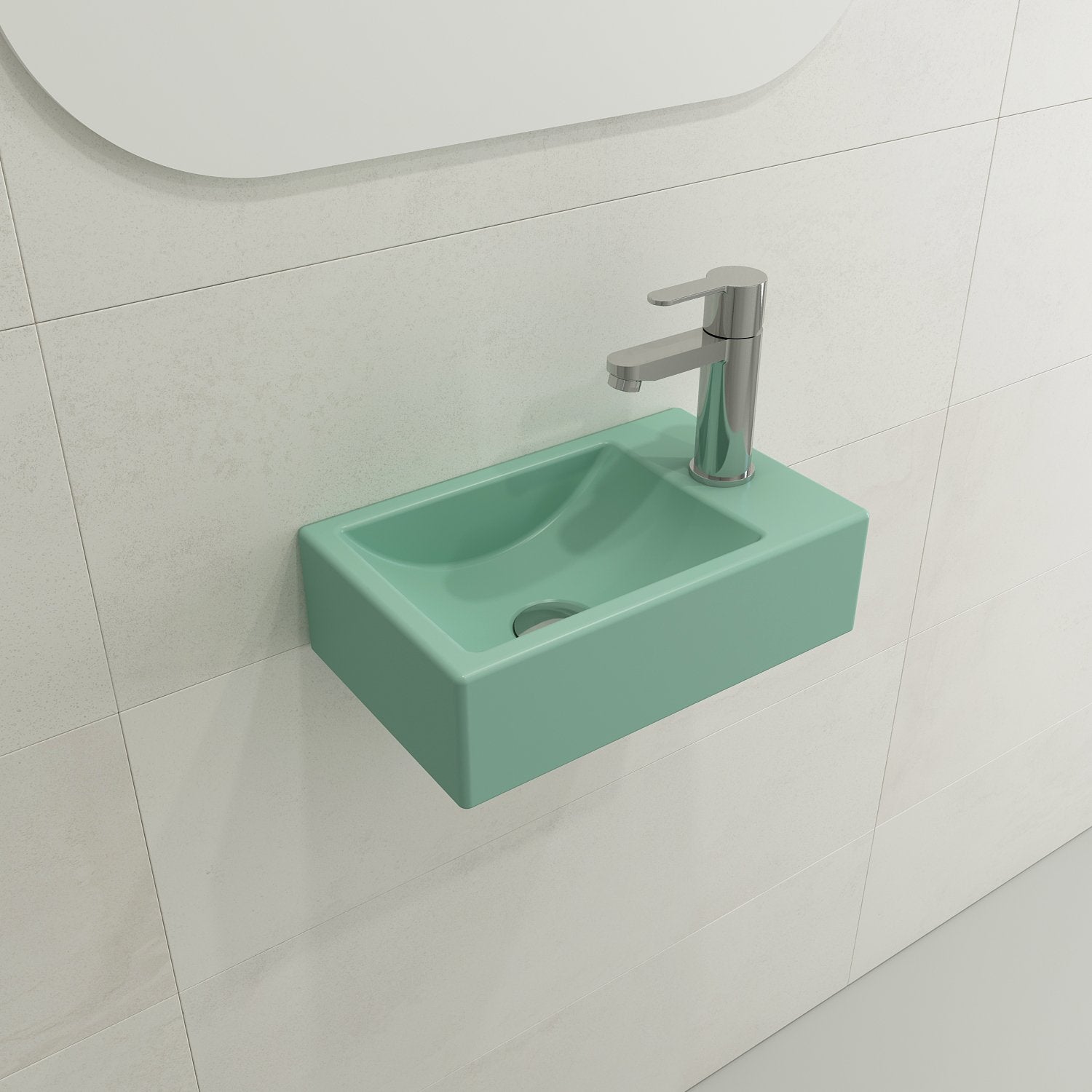 Milano Wall-Mounted Sink Fireclay 14.5 in. 1-hole Right Side Faucet Deck 1419