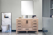 Ashley 48" Natural Oak Bathroom Vanity with Quartz Top & Black Hardware