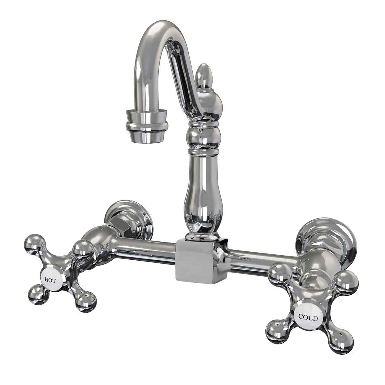 MAIDSTONE Wall Mounted Bridge Utility Faucet - Metal Cross Handles - 7 Inch Spout Reach