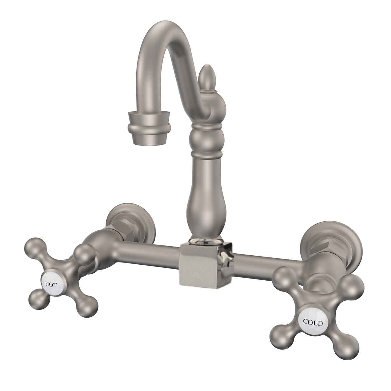 MAIDSTONE Wall Mounted Bridge Utility Faucet - Metal Cross Handles - 7 Inch Spout Reach