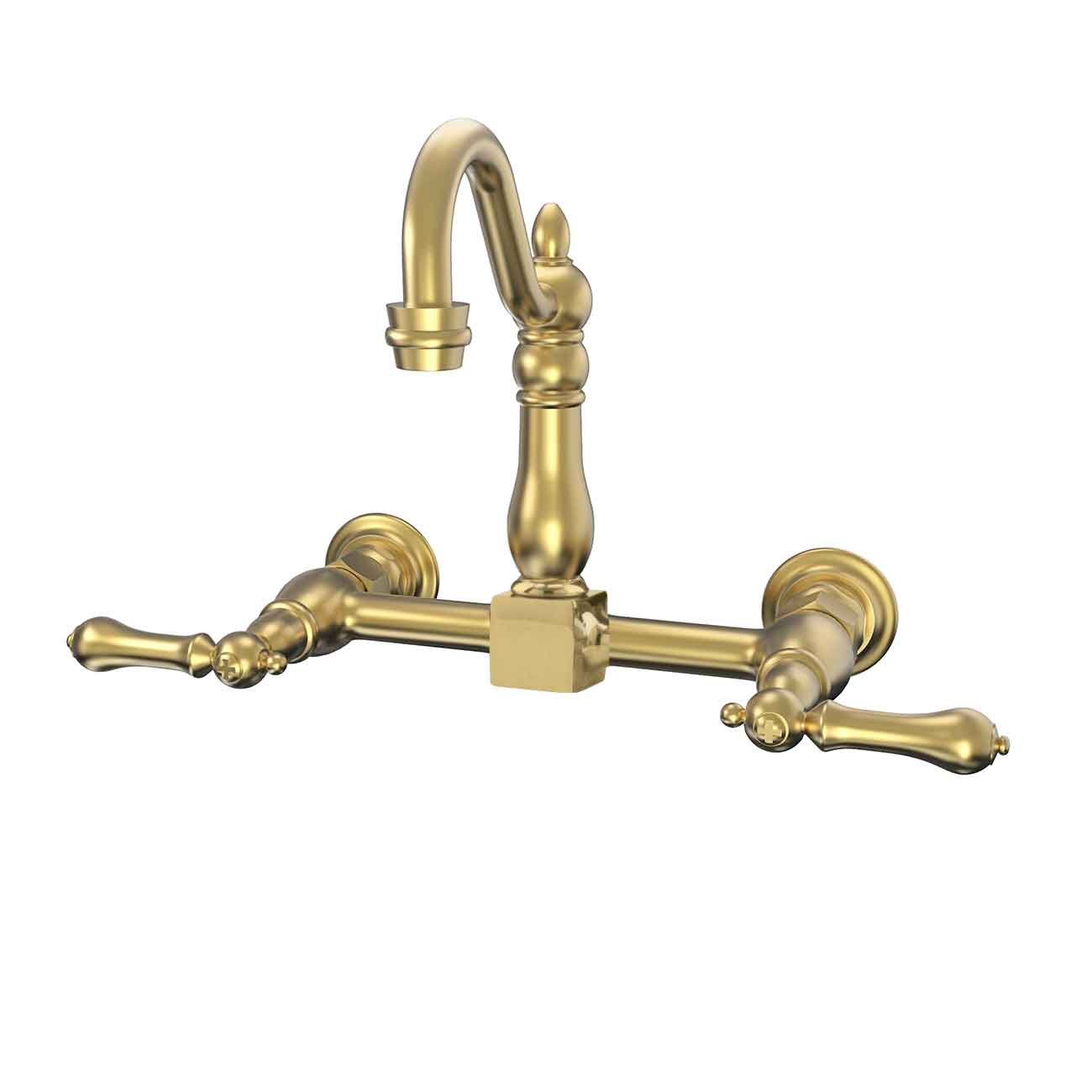 MAIDSTONE Wall Mounted Bridge Kitchen Faucet with Metal Lever Handles - 7 Inch Spout Reach