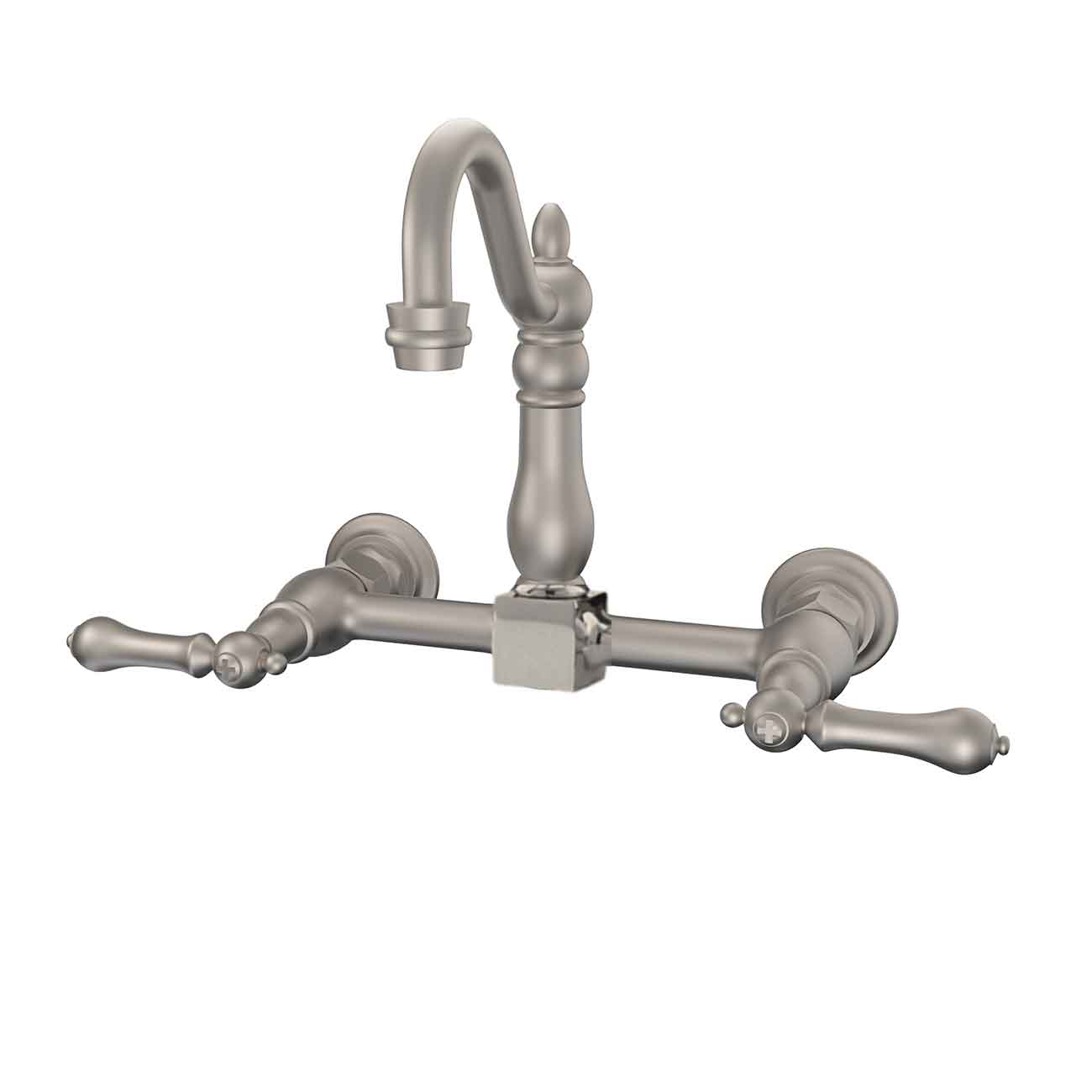 MAIDSTONE Wall Mounted Bridge Kitchen Faucet with Metal Lever Handles - 7 Inch Spout Reach