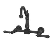 MAIDSTONE Wall Mounted Bridge Kitchen Faucet with Metal Lever Handles - 7 Inch Spout Reach
