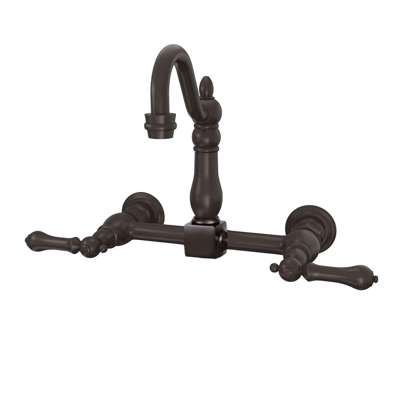 MAIDSTONE Wall Mounted Bridge Kitchen Faucet with Metal Lever Handles - 7 Inch Spout Reach