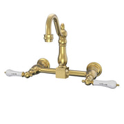 MAIDSTONE Wall Mounted Bridge Kitchen Faucet with Porcelain Lever Handles - 7 Inch Spout Reach