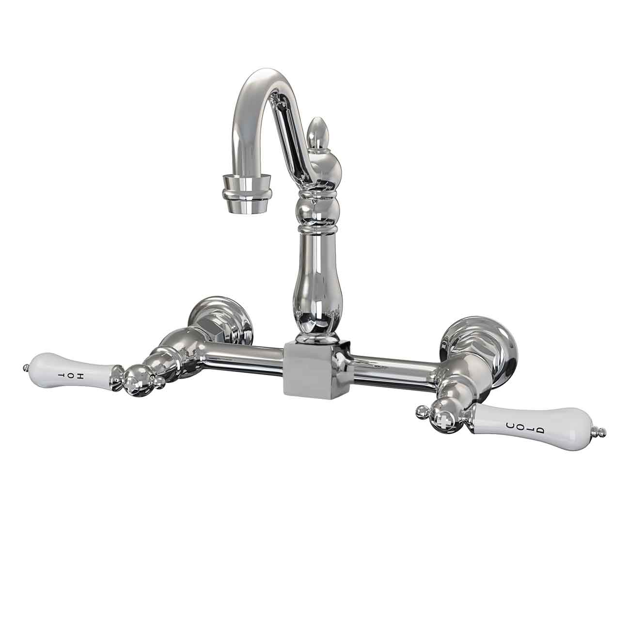 MAIDSTONE Wall Mounted Bridge Kitchen Faucet with Porcelain Lever Handles - 7 Inch Spout Reach