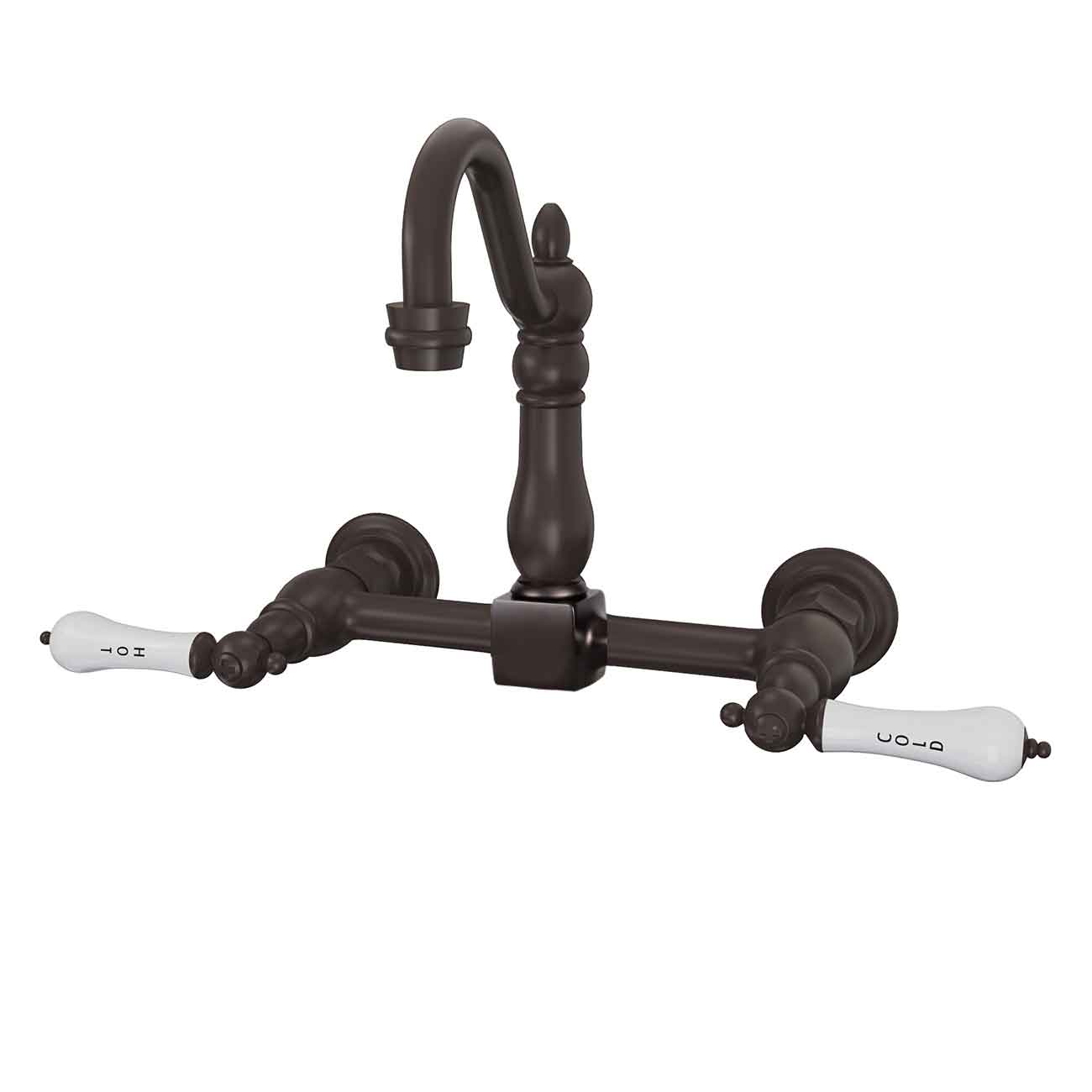 MAIDSTONE Wall Mounted Bridge Kitchen Faucet with Porcelain Lever Handles - 7 Inch Spout Reach