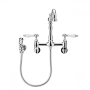 MAIDSTONE Audrey Wall Mount Kitchen Faucet - Porcelain Lever Handles