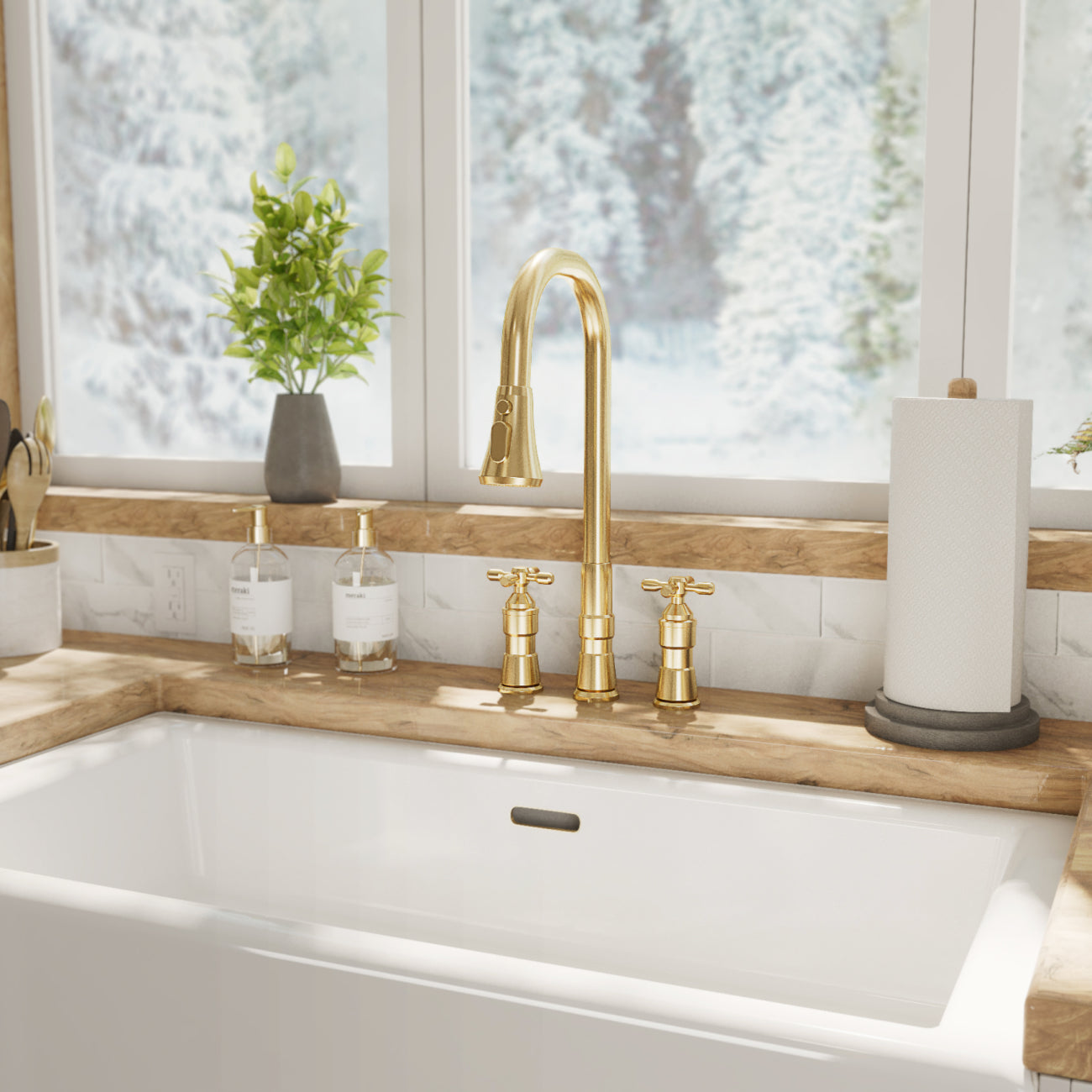 MAIDSTONE Widespread Kitchen Faucet With Pull Down Spring Spout