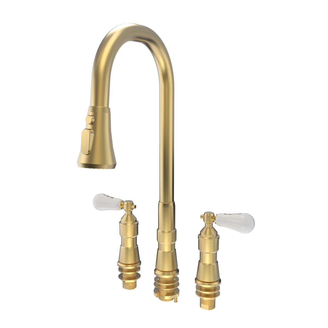 MAIDSTONE Widespread Kitchen Faucet With Pull Down Spring Spout