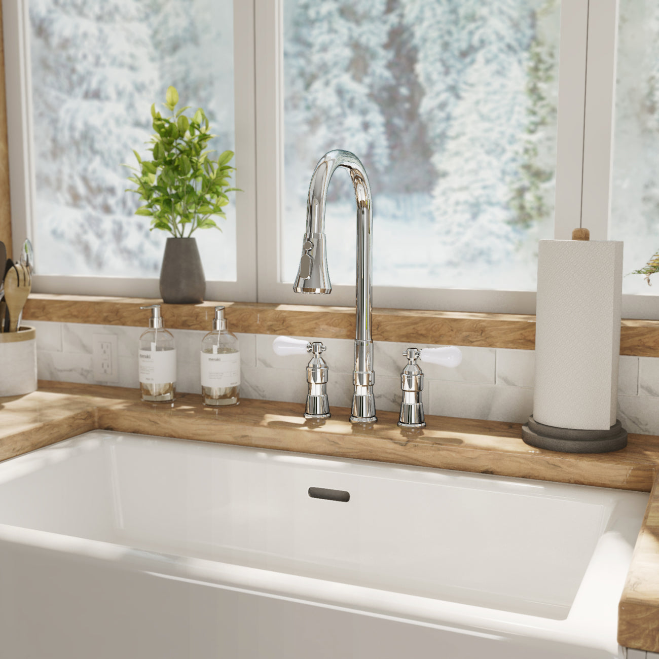 MAIDSTONE Widespread Kitchen Faucet With Pull Down Spring Spout