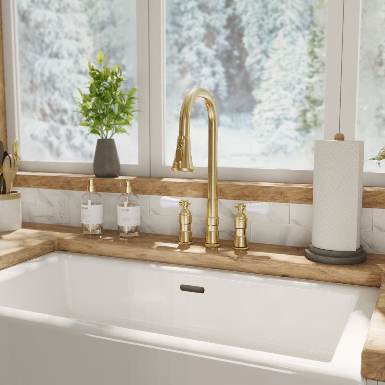 MAIDSTONE Widespread Kitchen Faucet With Pull Down Spring Spout